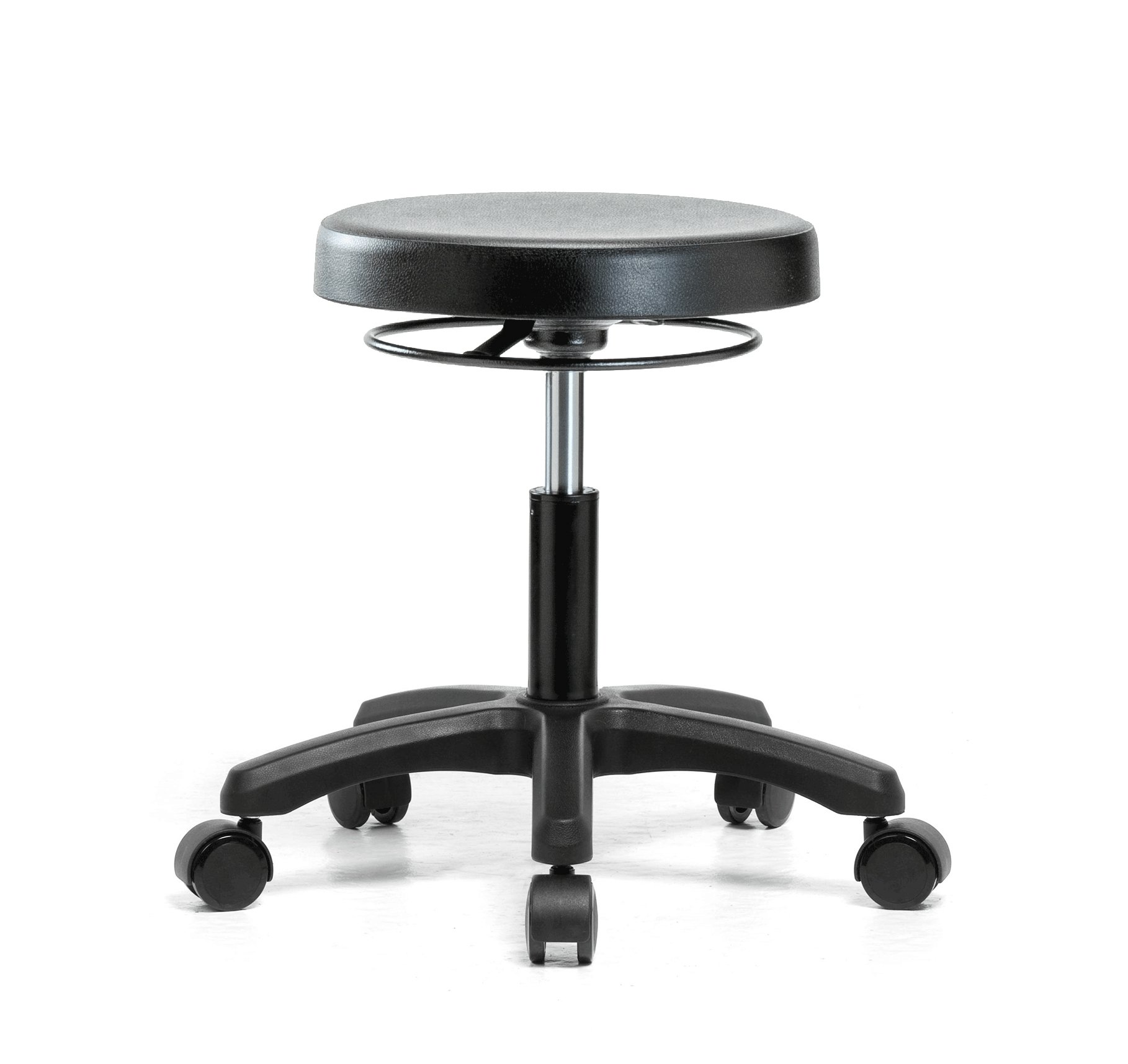 Heavy Duty Polyurethane Work Stool with Wheels for Carpet & Hard Floors - Adjustable Desk Height Ergonomic Rolling Chair for Office, Workshop, Garage, and Industrial Use