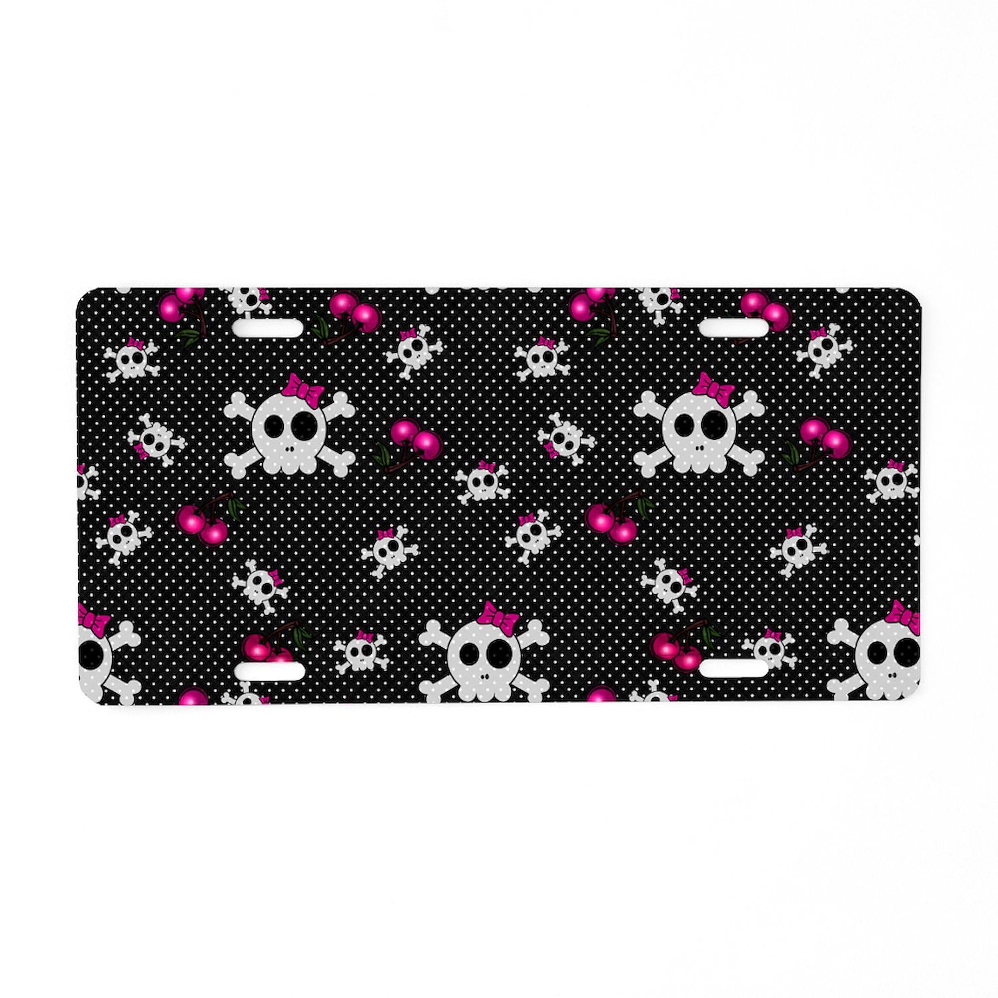 Girly Skulls Aluminum License Plate - Custom Front Vanity Tag for Cars & Trucks - Perfect for Personalizing Your Vehicle, Motorcycle, or Garage Decor