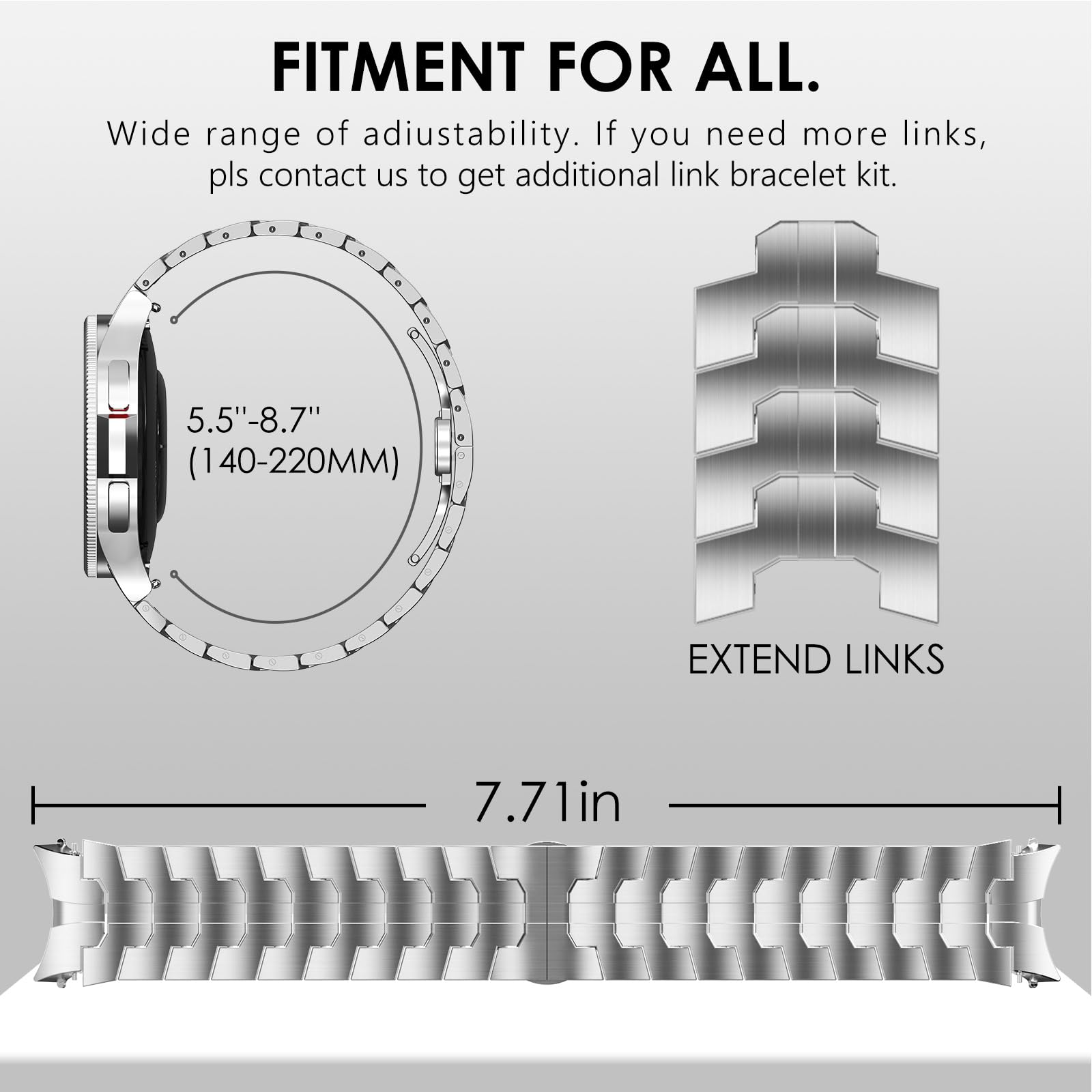 Fullife Compatible with Samsung Galaxy Watch 6 Classic Band 47mm, Galaxy Watch 5 Pro, Watch 6/5/4, Watch 4 Classic - Stainless Steel Metal Band with Magnetic Clasp, No Gap Design for Men - Perfect for Work, Gym & Everyday Wear