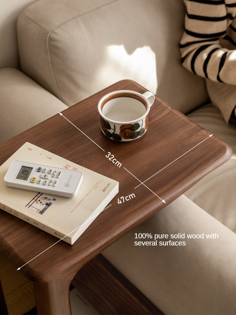 Premium Black Walnut Solid Wood Mobile Side Table - Rolling End Table with Wheels for Living Room, Bedroom, or Office - Natural Wood Nightstand with Storage Shelf