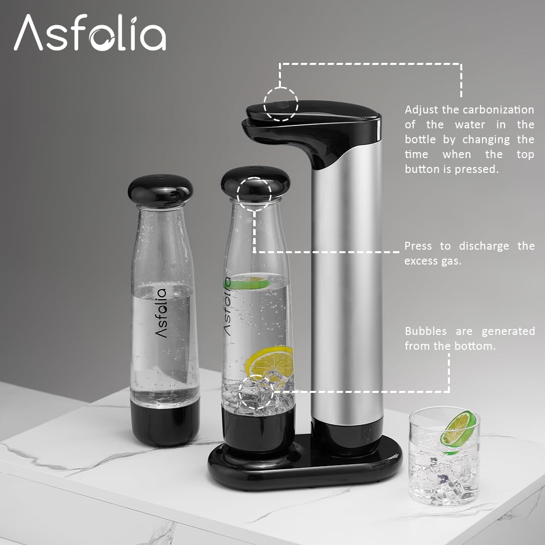 Premium Sparkling Water Maker - Soda Machine for Carbonating Any Drink, Includes 2x 1L BPA-Free Bottles, Works with 60L CO2 Cylinders (Not Included) - Enhance Flavors for Cocktails, Mocktails & Healthy Hydration (Silver) - Perfect for Home Bars, Parties & Daily Refreshment