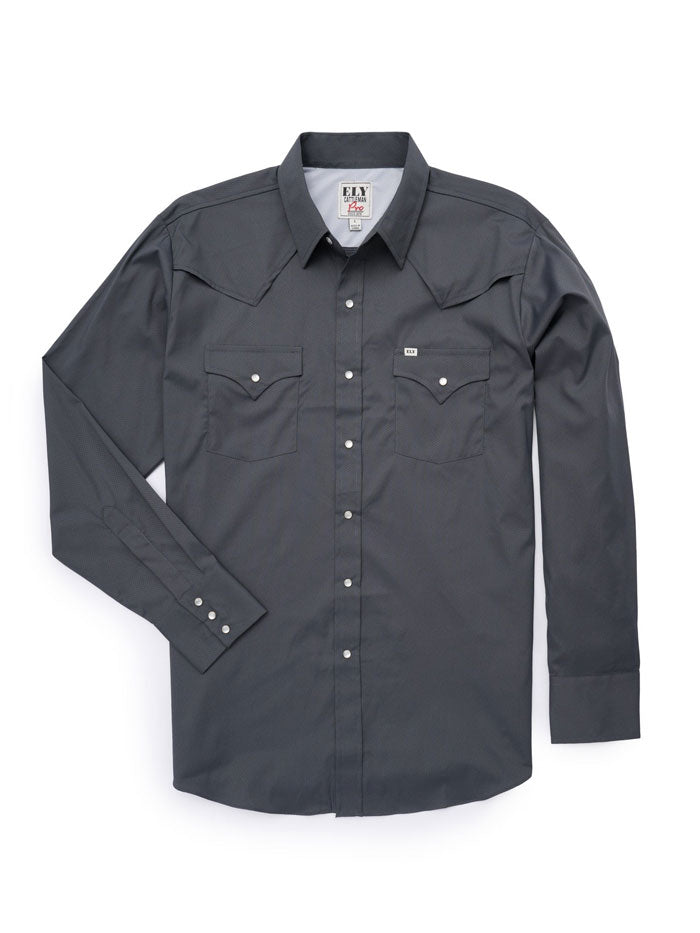 Ely Cattleman E4F2024001 Men's Professional Long Sleeve Stretch Western Shirt - Charcoal Gray - Perfect for Rodeo, Ranch Work & Country Style Fashion