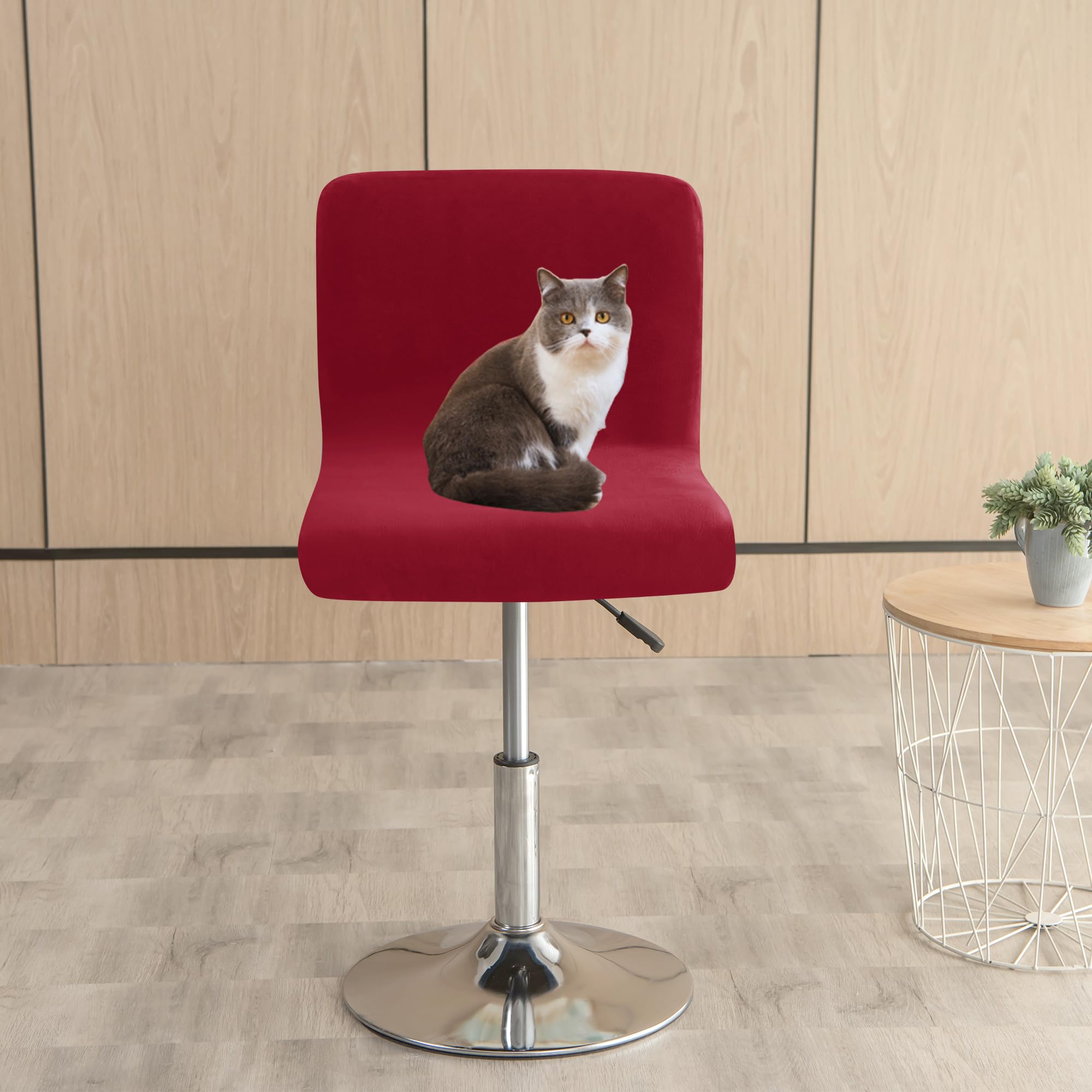 4 Pack Stretch Velvet Bar Stool Covers with Backs - Washable Elastic Dining Chair Covers for Kitchen, Bar & Counter Stools - Red Velvety Seat Protectors for Home & Restaurant Use