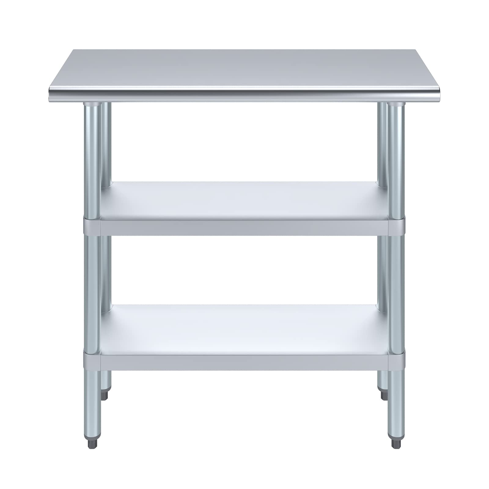 Stainless Steel Work Table with 2 Shelves - Heavy Duty Metal Utility Table for Commercial Kitchen & Home Use | NSF Certified, 36