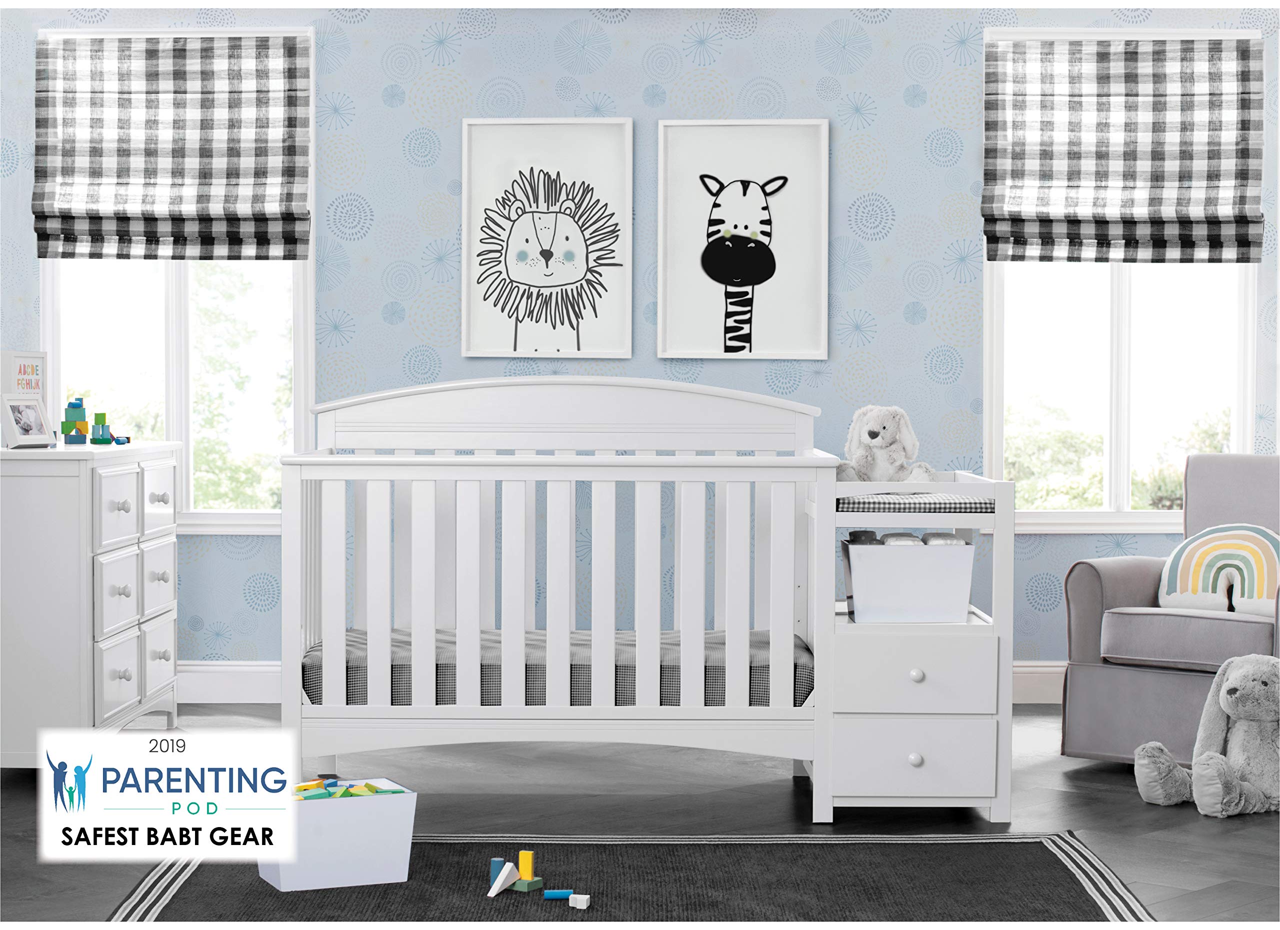 Delta Children Abby Convertible Crib and Changer - Bianca White | 3-in-1 Baby Crib with Changing Table | Nursery Furniture for Newborns & Toddlers | Perfect for Small Spaces & Modern Nurseries