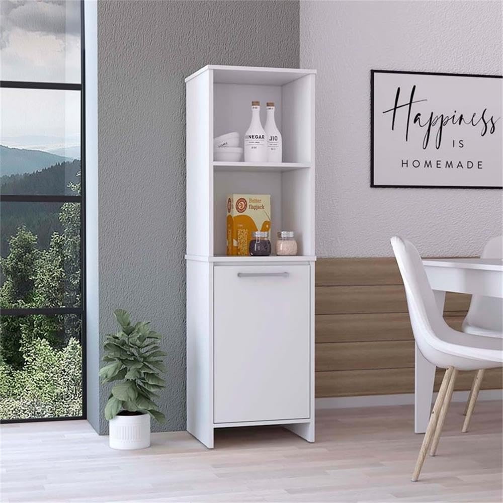 Modern White Wood Pantry Cabinet for Kitchen Storage - Organize Spices, Dry Food & Kitchen Essentials | Perfect for Small Spaces & Open Shelving