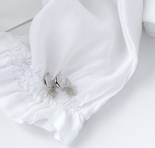 Desire Lust Precious Pavé Heart Hoop Drop Earrings - Elegant Dangle Earrings for Women, Perfect for Valentine's Day, Anniversary, Date Night & Special Occasions