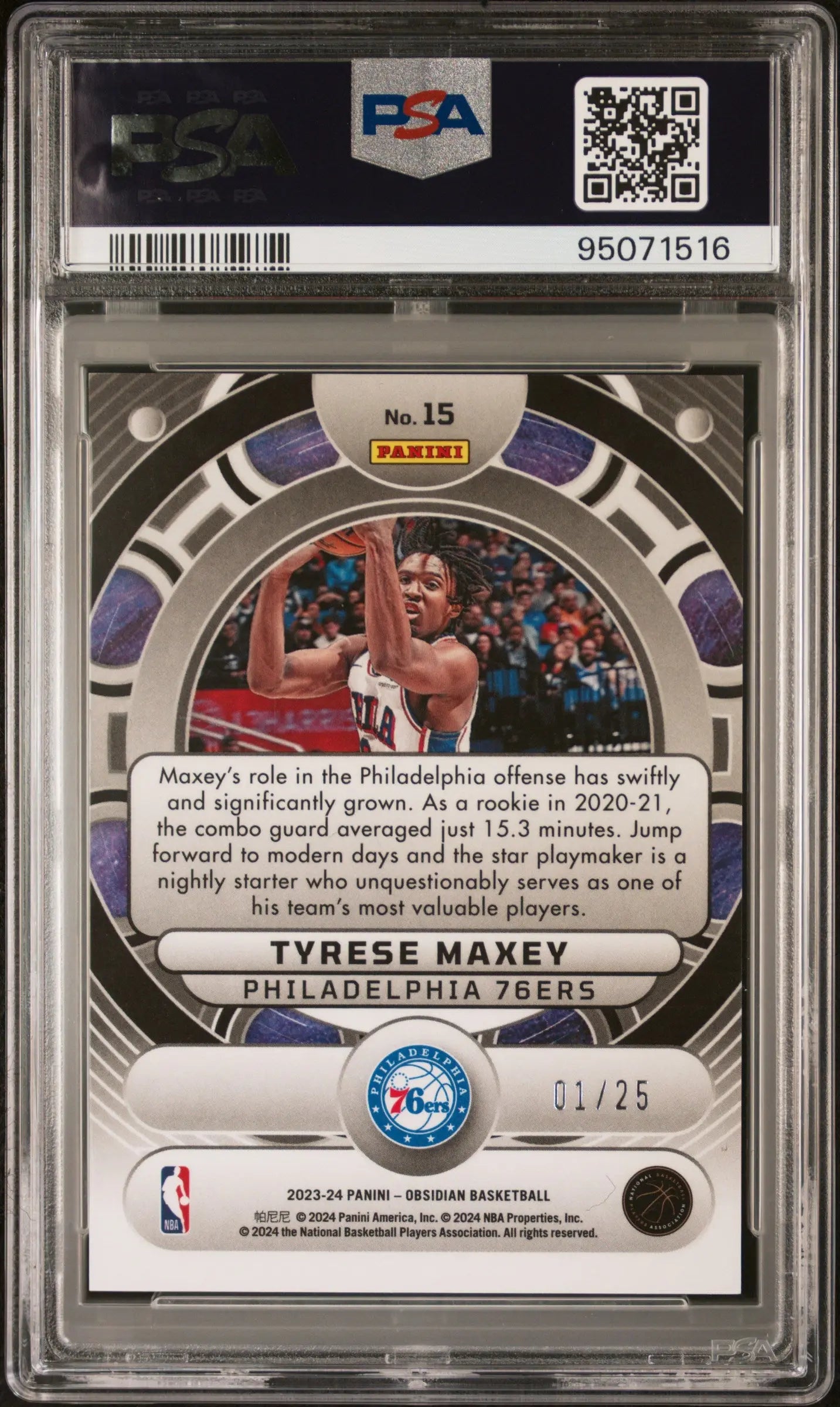 2023 Panini Obsidian PSA 10 Tyrese Maxey Orbital EE Green Flood 01/25 #15 - Rare Basketball Trading Card for Collectors & Investors - Perfect for Display, Gifts, and Portfolio Diversification