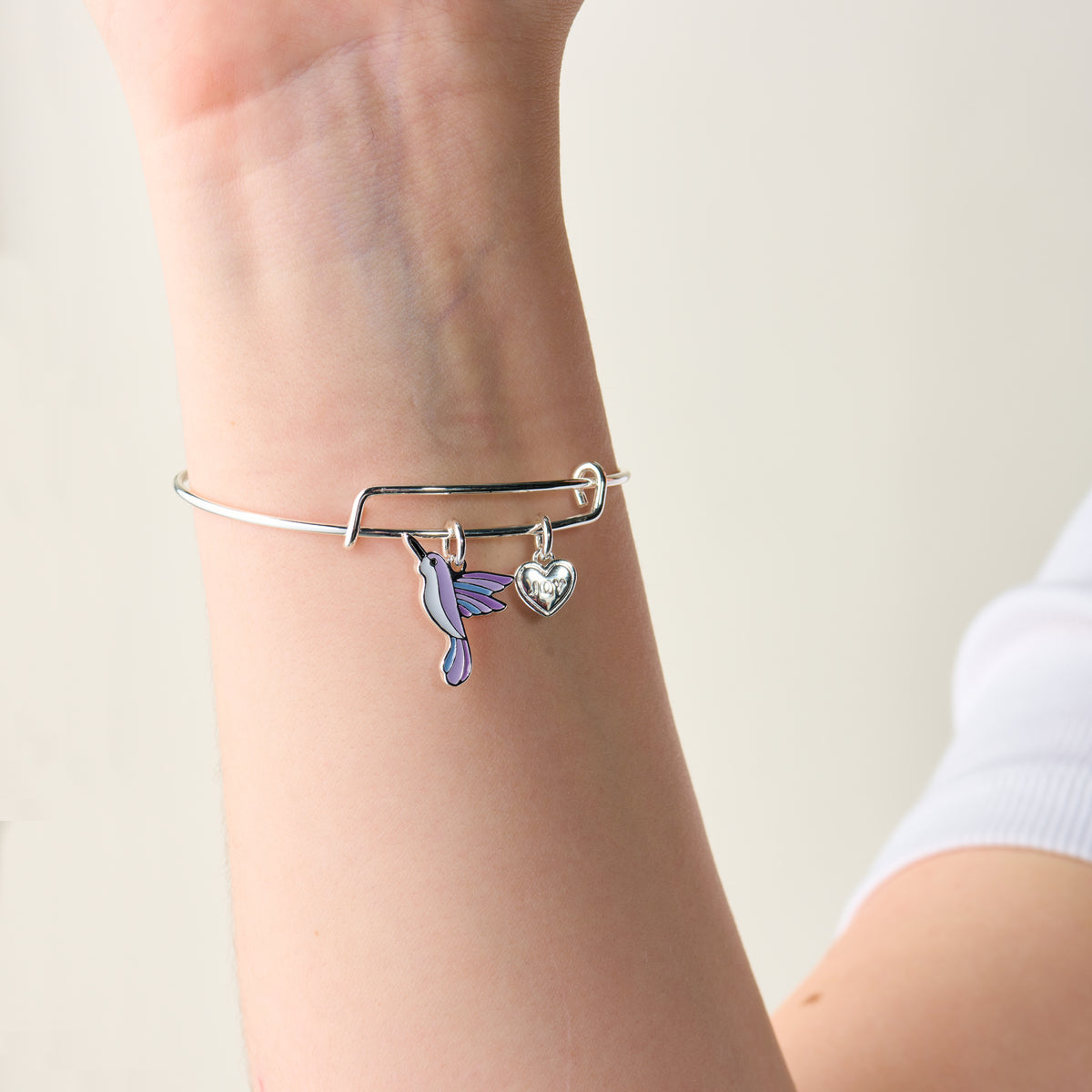 Joy Hummingbird Duo Charm Bangle Bracelet - Elegant Jewelry for Women, Perfect Gift for Mother's Day, Anniversary & Special Occasions