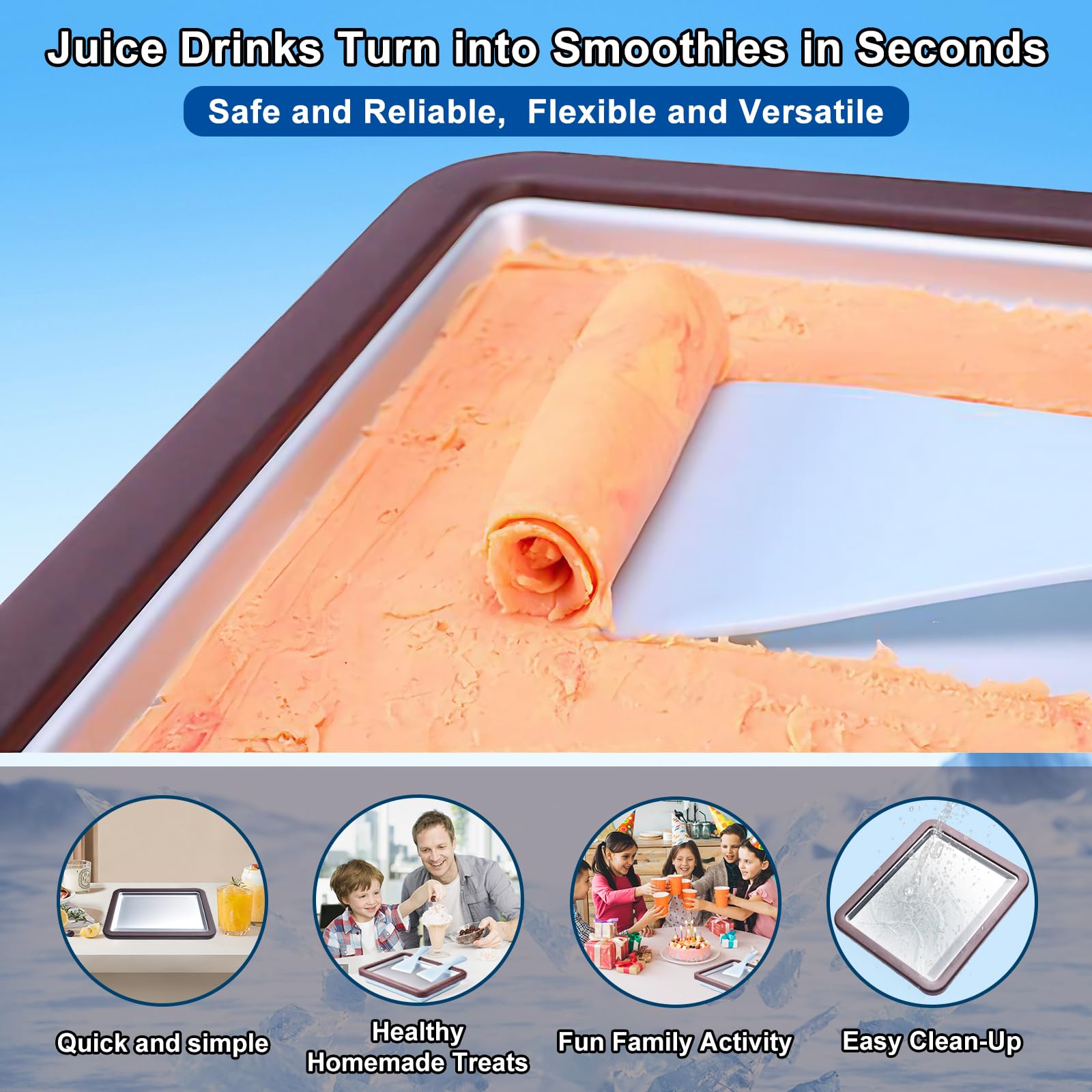 Rolled Ice Cream Maker Machine with 2 Spatulas & Recipe Book - DIY Ice Cream Roll Maker Plate for Home Use - Perfect for Parties, Dessert Shops & Fun Kids Activities (Brown & Blue)