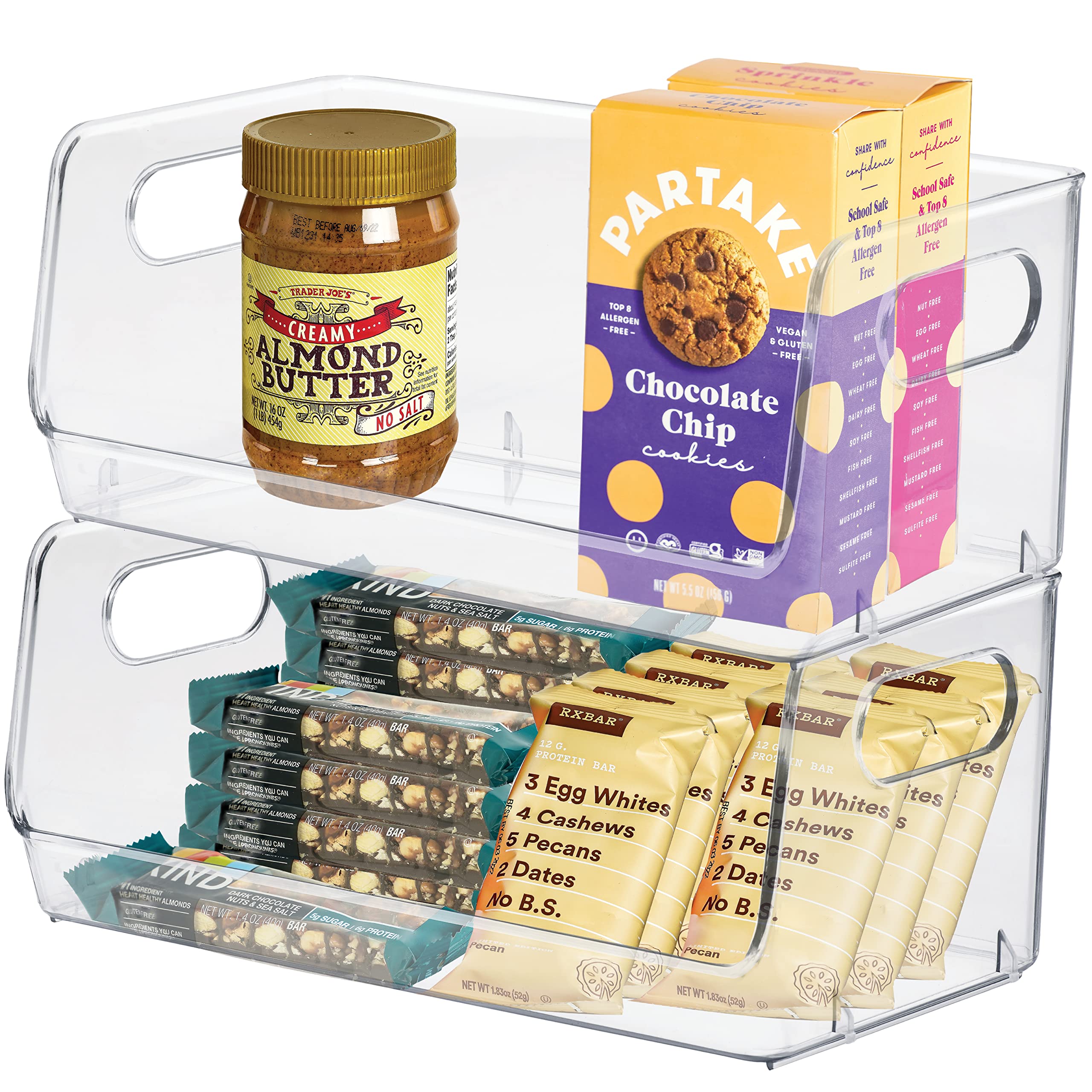 bHome & Co. 2-Pack Stackable Storage Bins - Sturdy Plastic Organizer Bins with Open Front Design for Pantry, Kitchen & Cabinet Organization - Clear Acrylic Containers Perfect for Snacks, Fruits, Toys & Home Storage