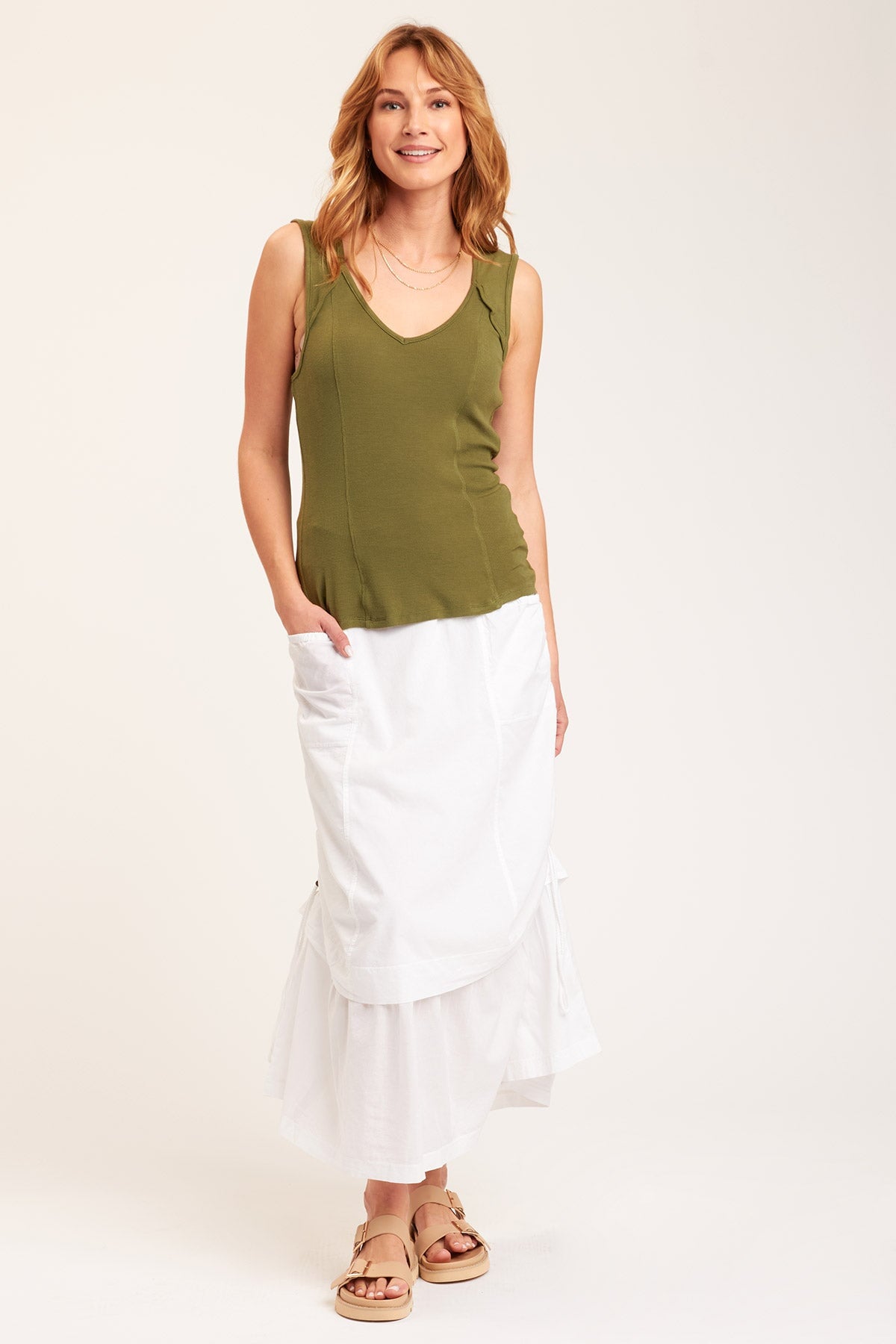 Baroness Skirt White - Elegant Women's Midi Skirt for Office, Party & Casual Wear | Flowy A-Line Style