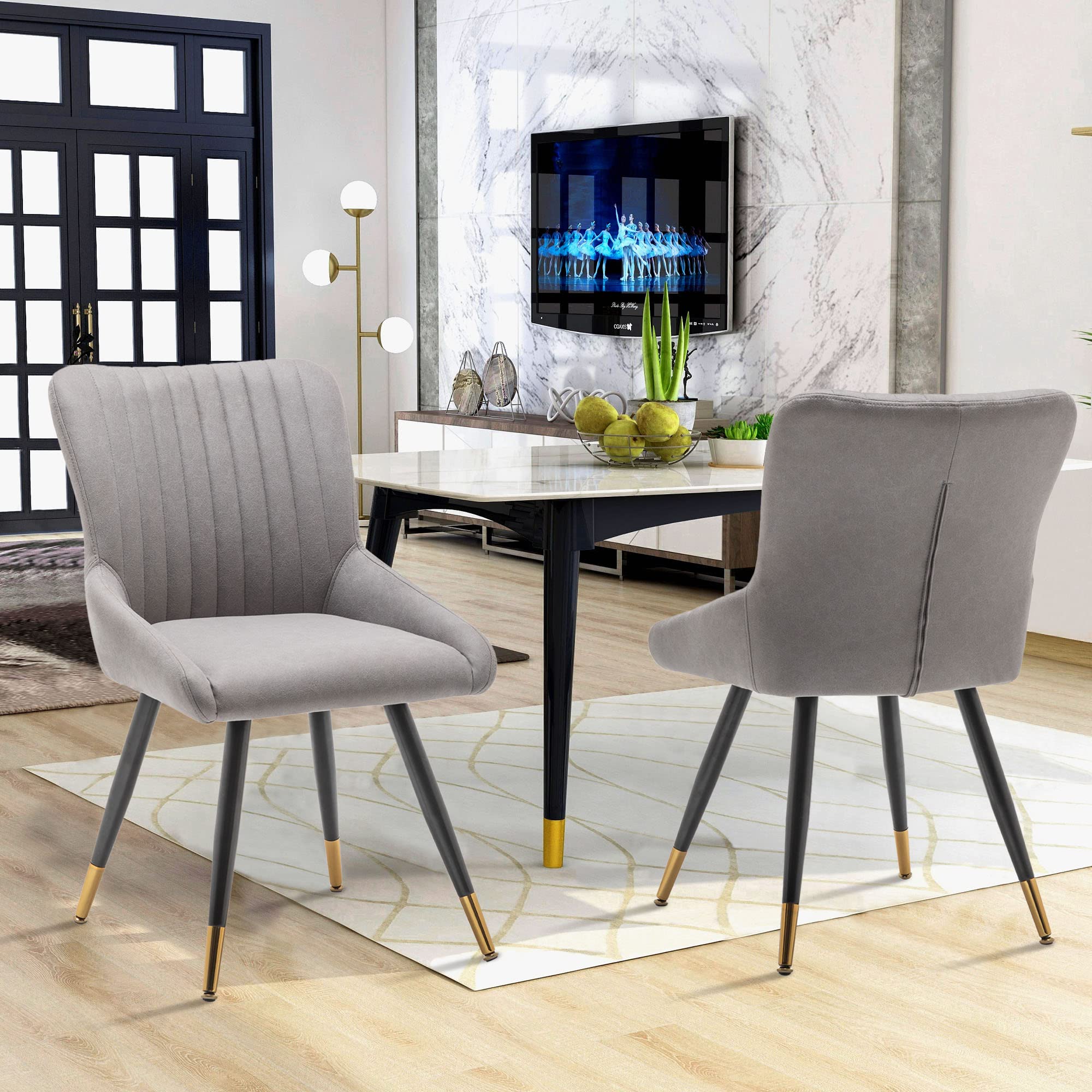 Annjoe Set of 2 Faux Leather Dining Chairs - Modern Upholstered Accent Side Chairs with Sturdy Metal Legs for Home, Kitchen, Office, Bistro & Cafe | Perfect for Dining Rooms, Breakfast Nooks, Small Spaces & Commercial Establishments