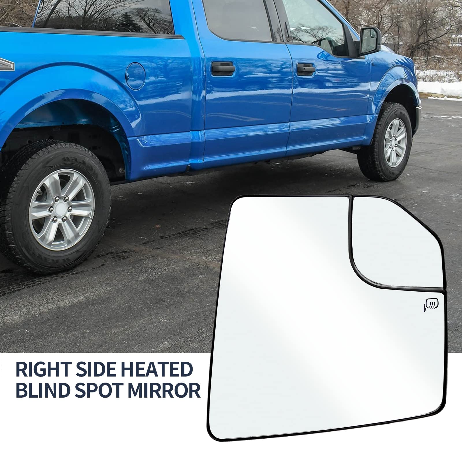 Heated Blind Spot Convex Mirror Replacement for Ford F150 2015-2020 - Passenger Side Rear View Mirror Glass with Defrost Function - Perfect for Winter Driving & Enhanced Safety