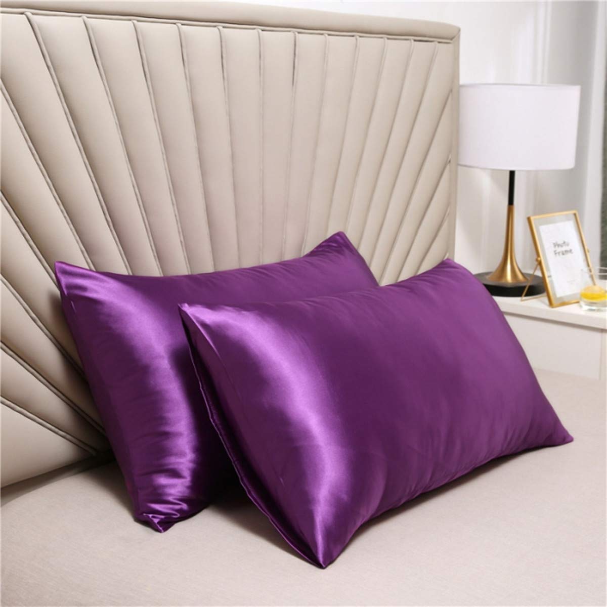 Premium Full Size Satin Duvet Cover Set with Zipper - 4 Piece Bedding Set (Duvet Cover + Fitted Sheet + 2 Pillowcases) - Soft Eggplant Purple for Hair & Skin Care - Perfect for Master Bedroom, Guest Room & Dorm Decor