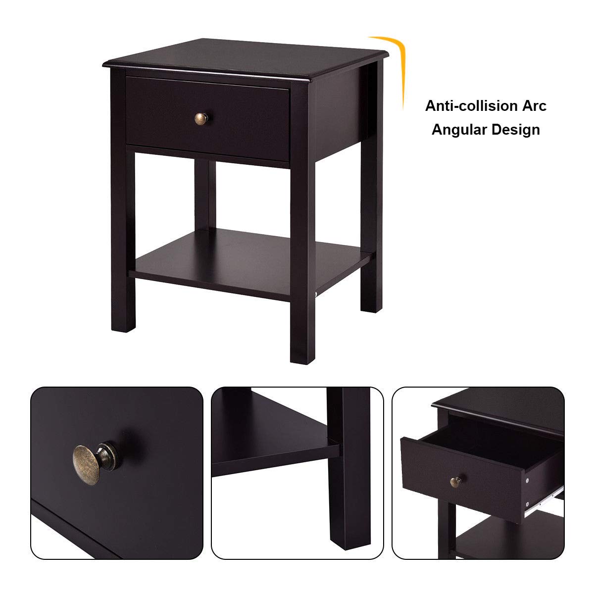 Brown Wood Nightstand with Drawer and Shelf - End Table for Bedroom, Living Room, or Office - Compact Storage & Display Furniture for Small Spaces
