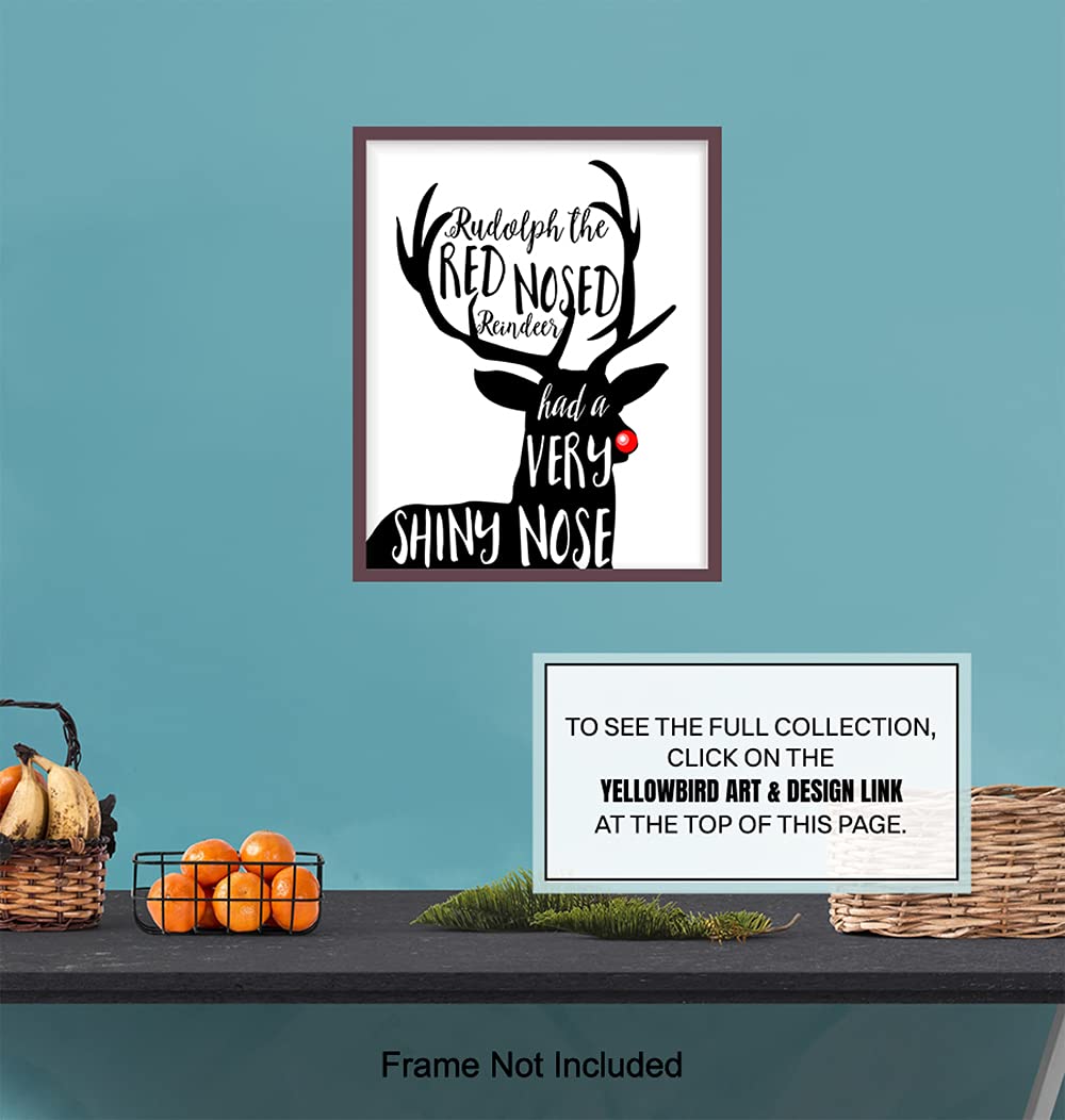 Rudolph the Red-Nosed Reindeer Christmas Decor - Black Holiday Wall Art - Festive Xmas Poster for Home & Office - Perfect for Living Room, Bedroom, and Holiday Party Decorations