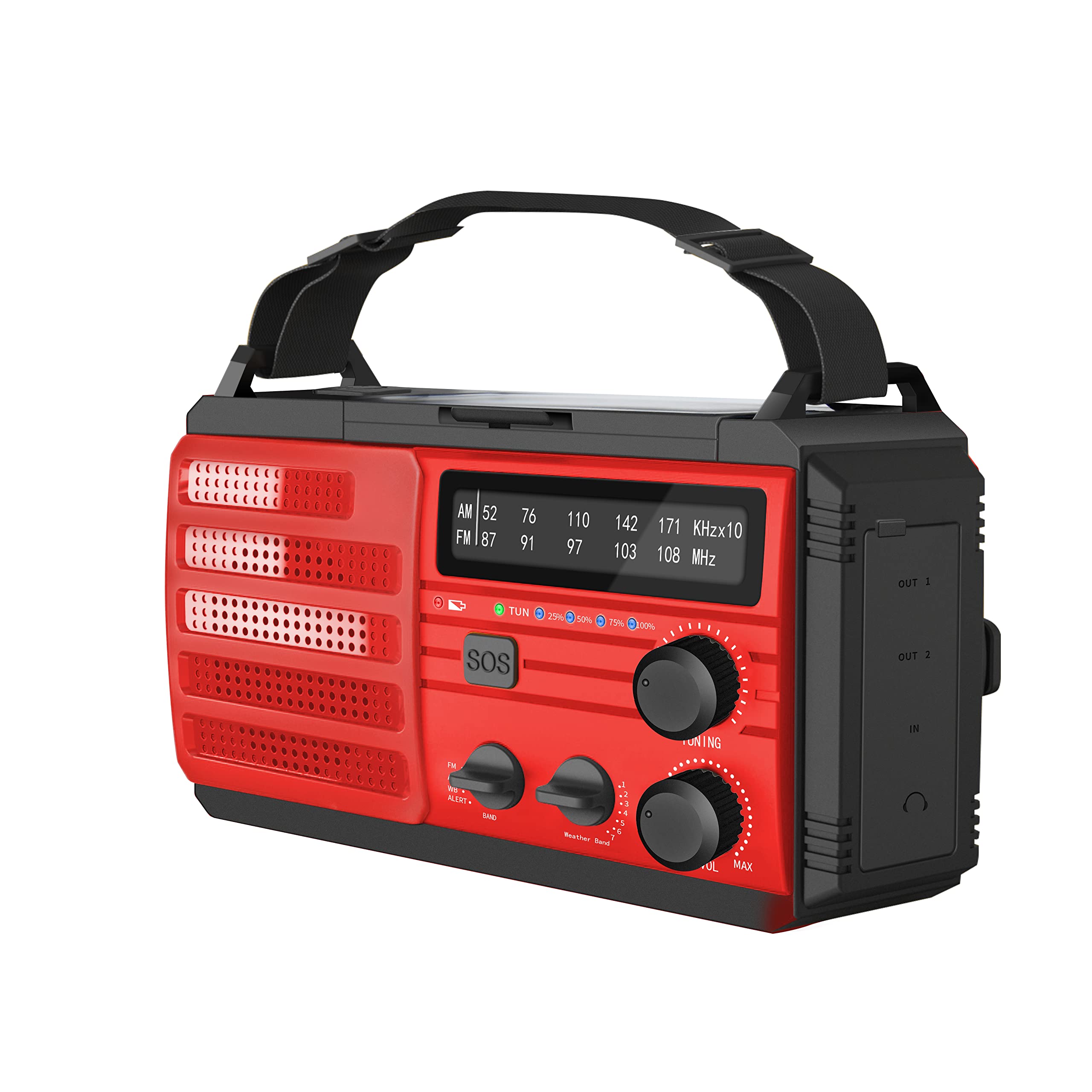 Kaito Voyager V3 Emergency Radio - Solar, Hand Crank, Battery & USB Powered AM/FM NOAA Weather Alert Radio with LED Flashlight & 4000mAh Phone Charger (Red) - Perfect for Camping, Hiking, Power Outages & Emergency Preparedness