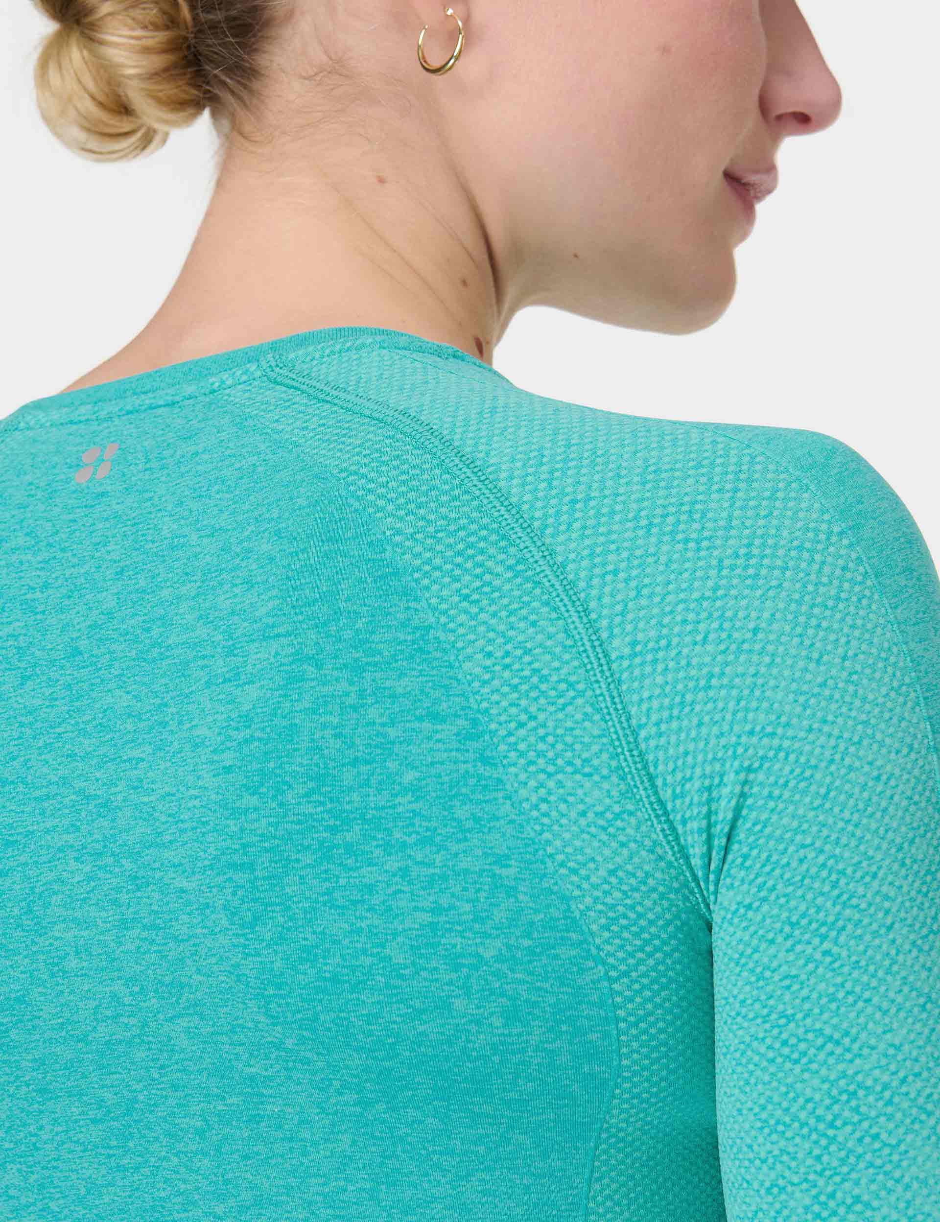 Seamless Gym Long Sleeve Workout Top for Women & Men - Breathable Athletic Shirt in Seaspray Ripple Blue Marl - Perfect for Yoga, Running & Fitness Training