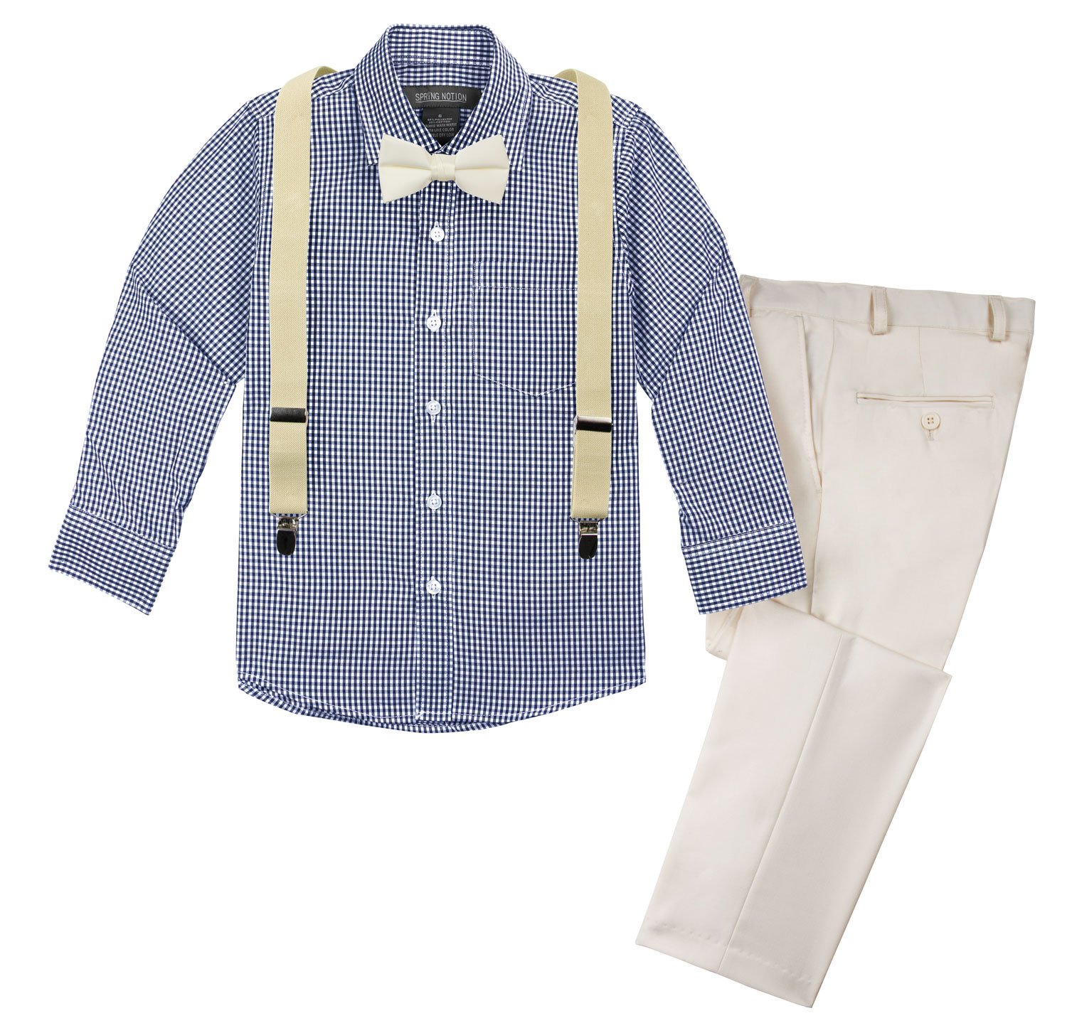 Spring Notion Boys' 4-Piece Suspenders Outfit Set | Trendy Spring Collection for Kids | Perfect for Easter, Family Photos & Special Occasions