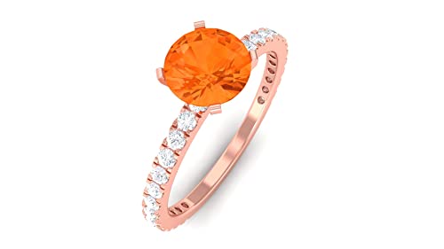 October Birthstone Fire Opal Solitaire Ring - 6mm Round Cut 14K Solid Gold Opal Ring for Women | Elegant Jewelry Gift for Birthday, Anniversary & Special Occasions