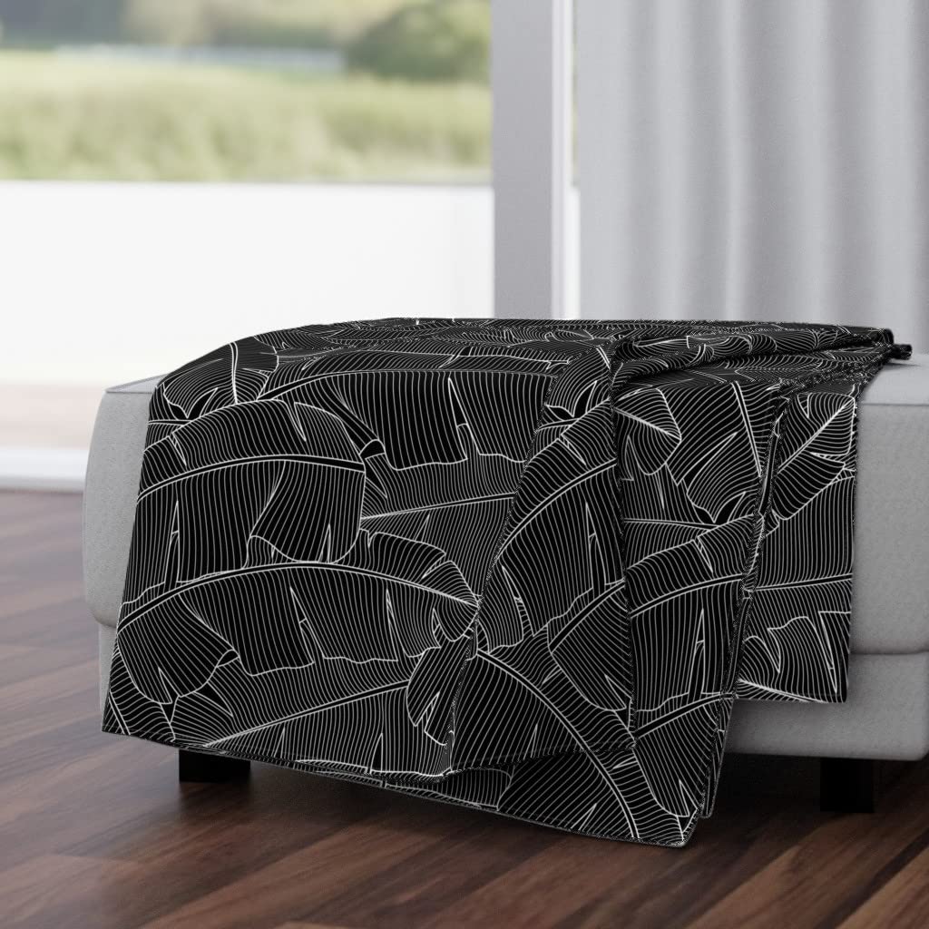 Soft Plush Minky Throw Blanket 50x70 Inches - Tropical Banana Palm Leaves Black & White Hawaiian Rainforest Design for Bed, Sofa & Travel | Cozy Summer Blanket for Home Decor, Gift & Outdoor Picnics
