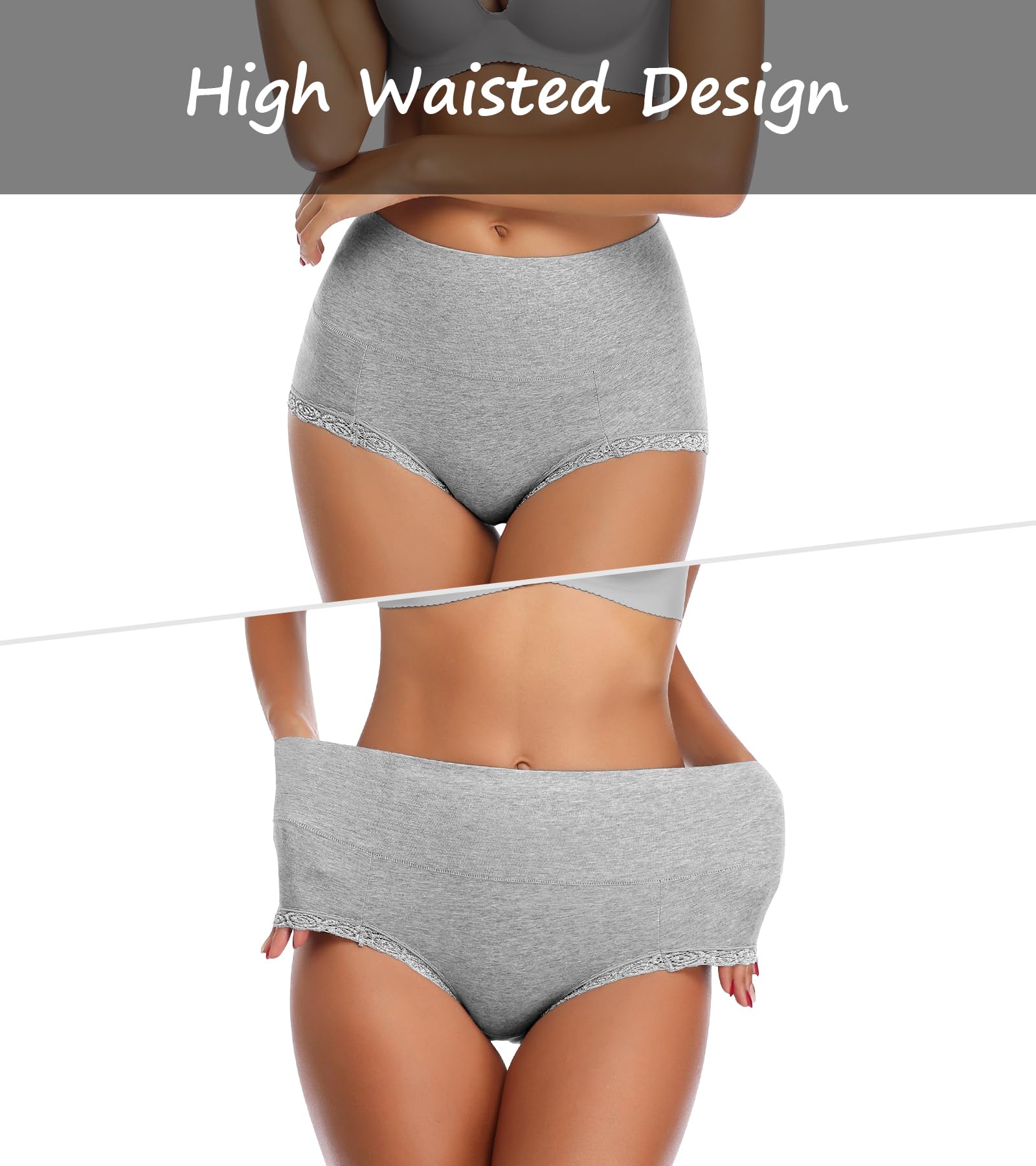 Annenmy Women's Cotton High Waisted Tummy Control Underwear - Soft Stretch Lace Panties Multipack (3/5 Pack) for Everyday Comfort & Shapewear | Perfect for Work, Yoga & Postpartum Recovery