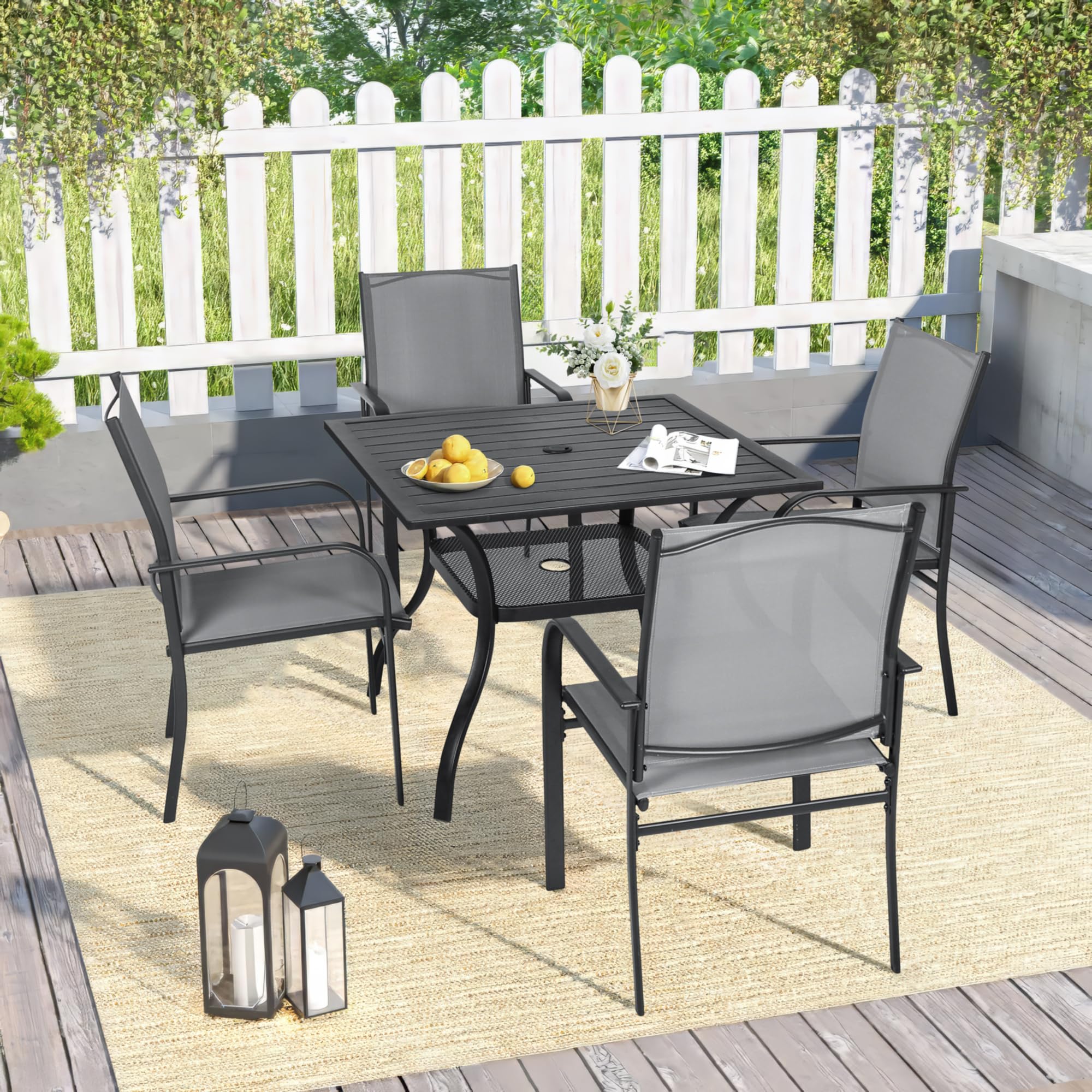 Crownland 5-Piece Outdoor Patio Dining Set - 4 Textilene Metal Chairs & Square Table with 1.57