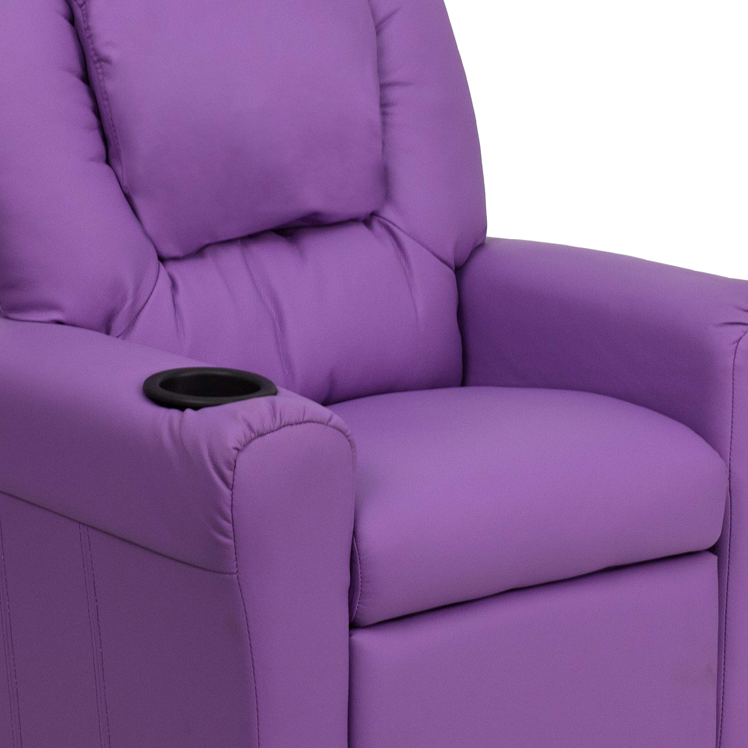 Emma & Oliver Lavender Vinyl Kids Recliner Chair with Cup Holder & Headrest - Comfortable Toddler Armchair for Reading, TV Watching & Relaxing in Bedroom or Playroom
