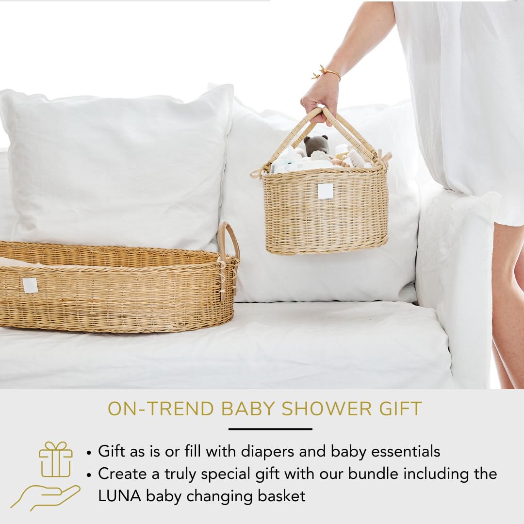 Premium Organic Baby Nursery Bundle - Handmade Matching Baby Changing Basket & Diaper Caddy Organizer Set - Perfect for Nursery Organization & Baby Shower Gifts