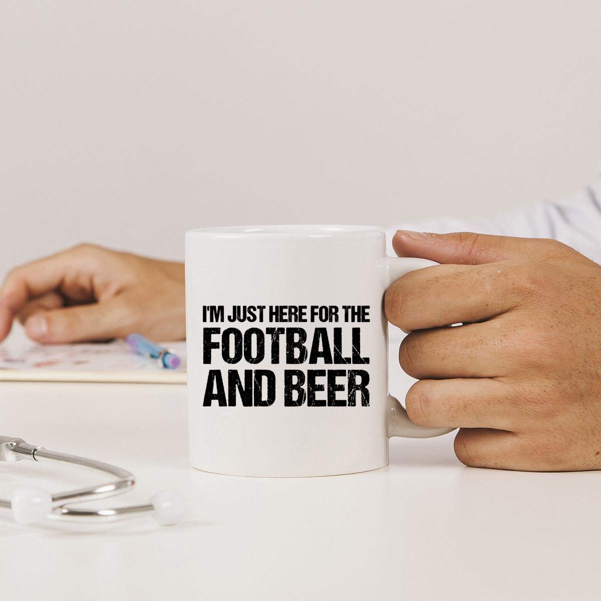 Funny Beer Drinking Mug & T-Shirt Gift Set - Sarcastic HERE FOR THE FOOTBALL AND BEER Design for Men & Women - Perfect for Game Day, Parties & Coffee Lovers