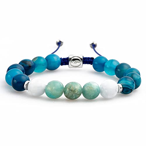 Handmade Crystal Bracelets for Men & Women - Aquamarine, Blue Agate, Amazonite Beaded Healing Jewelry for Balance & Positive Energy | Spiritual Gift, Meditation Accessory, Yoga & Everyday Wear