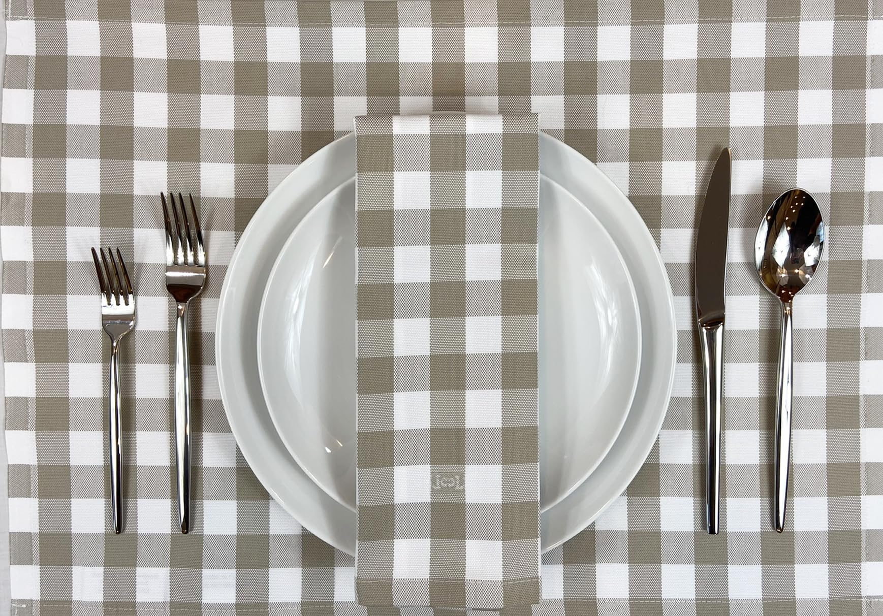 Premium Gingham Check Table Placemats Set of 4 - 100% Cotton Taupe Plaid Dining Mats 20