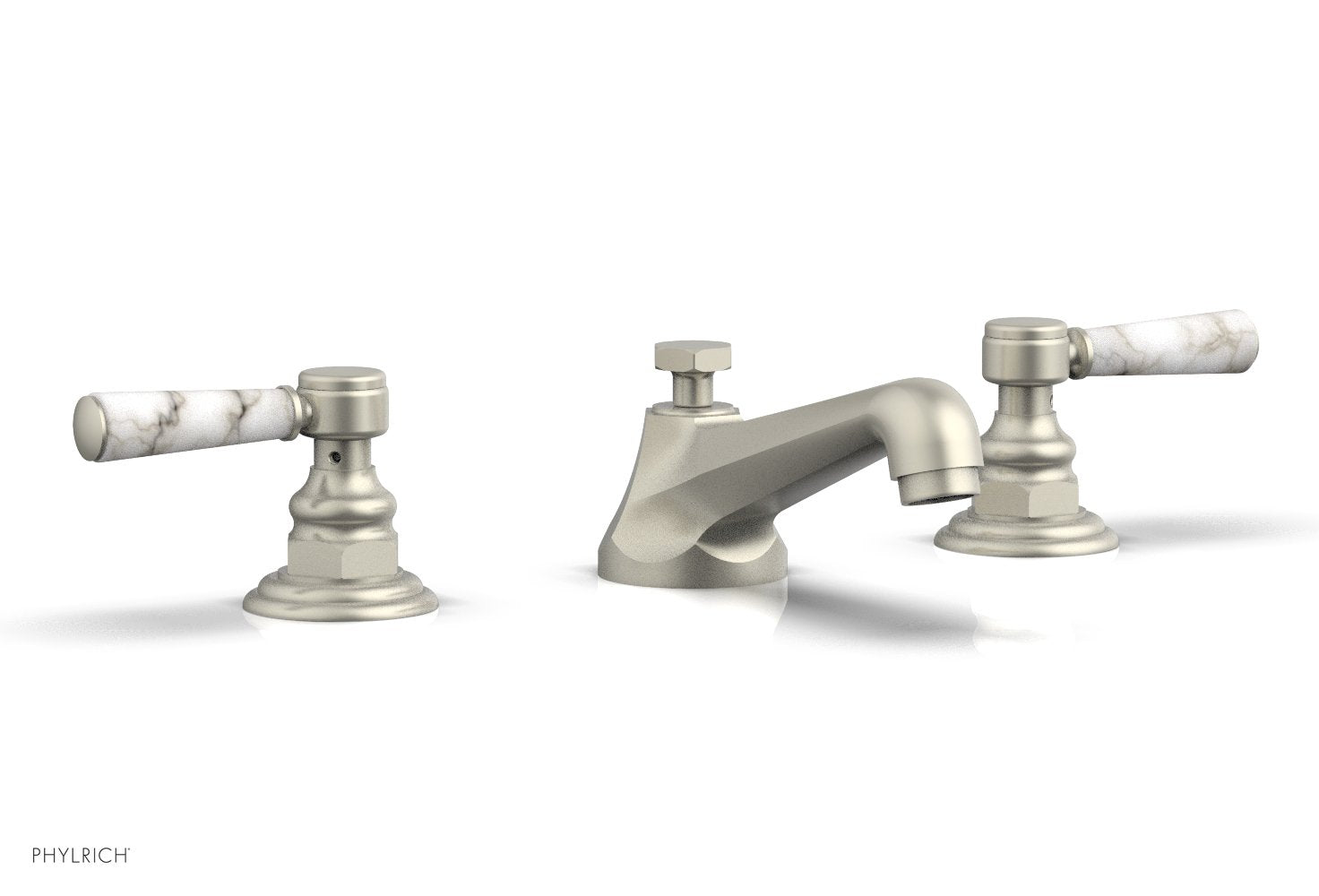 HEX TRADITIONAL Widespread Bathroom Faucet with White Marble Lever Handles - Model 500 03 | Perfect for Modern Bathroom Vanities and Powder Rooms