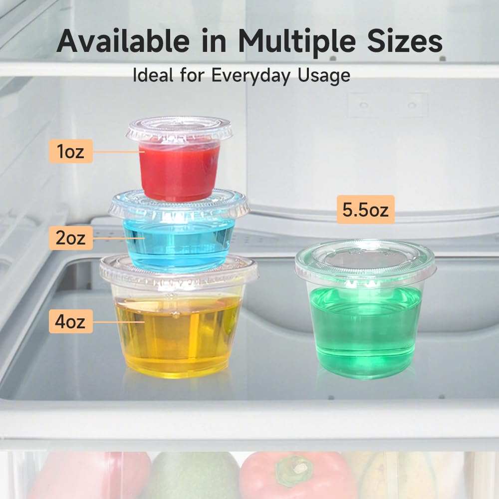240 Sets - 2oz Plastic Jello Shot Cups with Lids, Disposable Condiment & Sauce Cups for Portion Control, Meal Prep, Salad Dressing, Sample Tasting - Perfect for Parties, Catering & Food Service