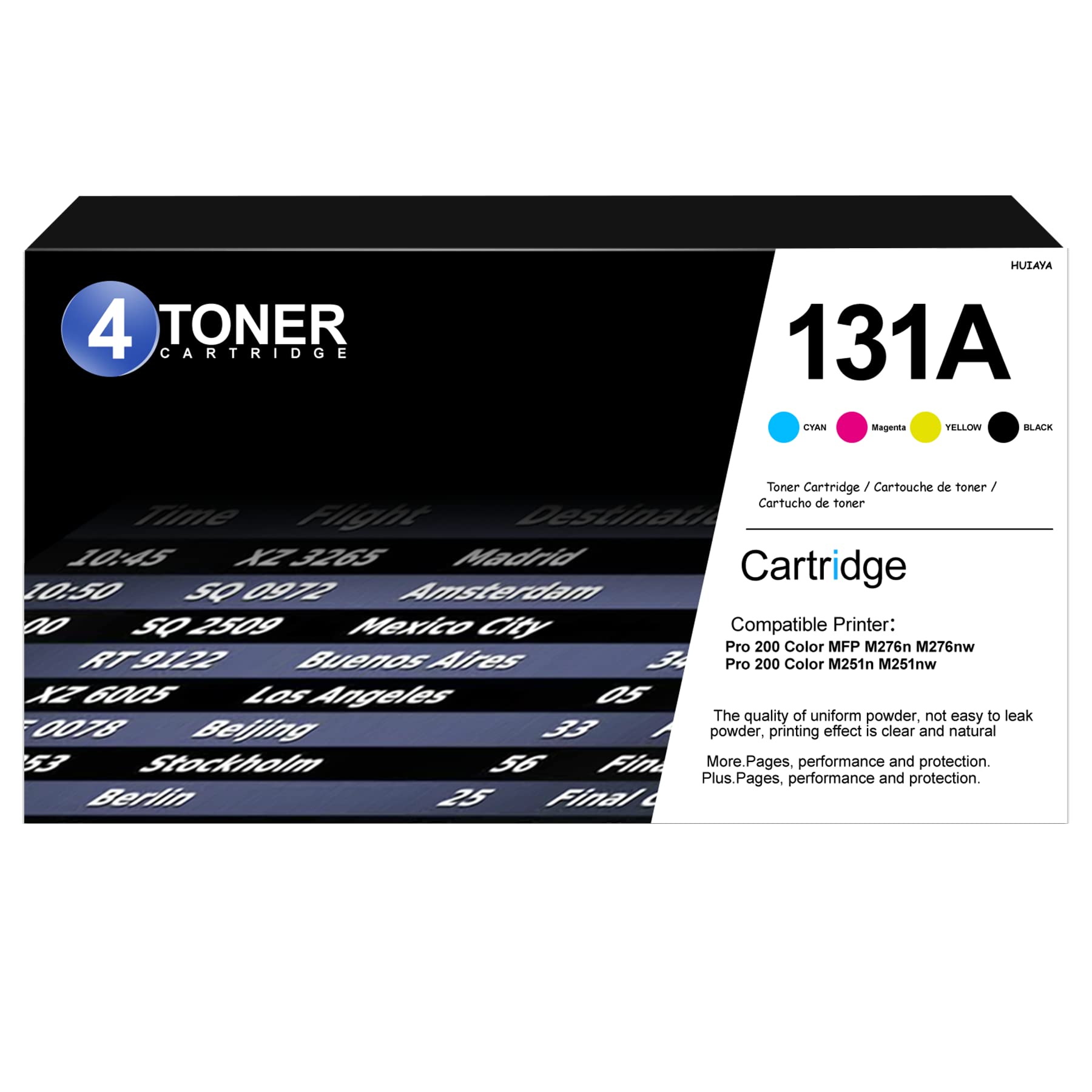 HUIAYA 131A Toner Cartridge 4-Pack (1BK/1C/1M/1Y) - Compatible with HP 131A CF210A CF211A CF212A CF213A for Pro 200 Color M251nw M251n MFP M276n M276nw Printer - High-Quality Replacement Toner for Home & Office Printing