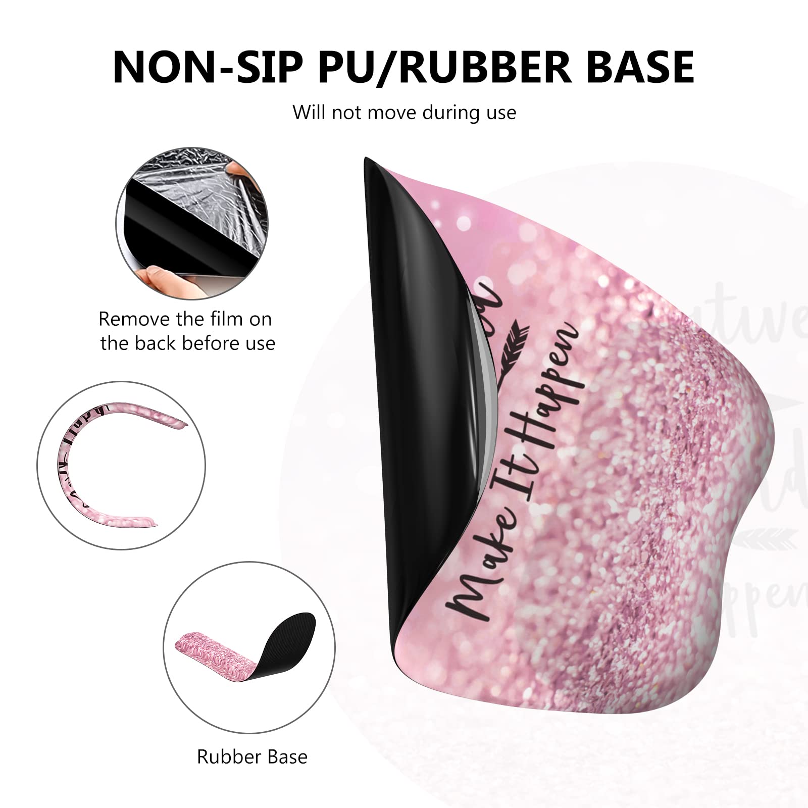 Ergonomic Pink Mouse Pad with Wrist Support - Non-Slip Rose Gold Keyboard Wrist Rest & Desk Mat, Stitched Edges for Durability (Stay Positive Design) - Perfect for Office, Gaming, and Home Workspace Comfort