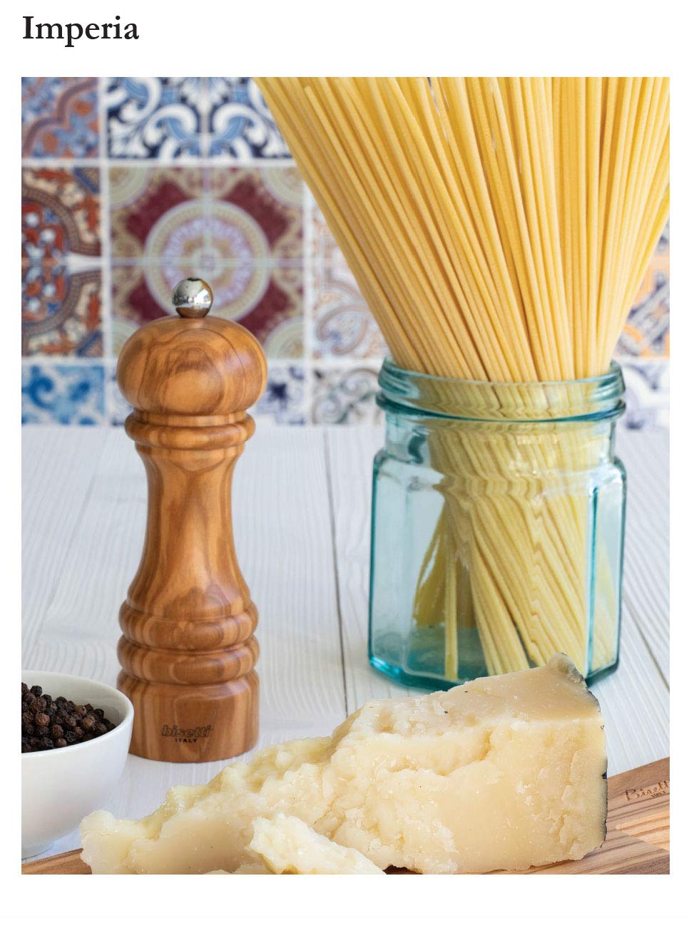 Premium Bisetti Imperia 5.12 Inch Olive Wood Pepper Mill - Adjustable Ceramic Grinder for Fresh Ground Pepper - Perfect for Kitchen, Dining Table & Gourmet Cooking