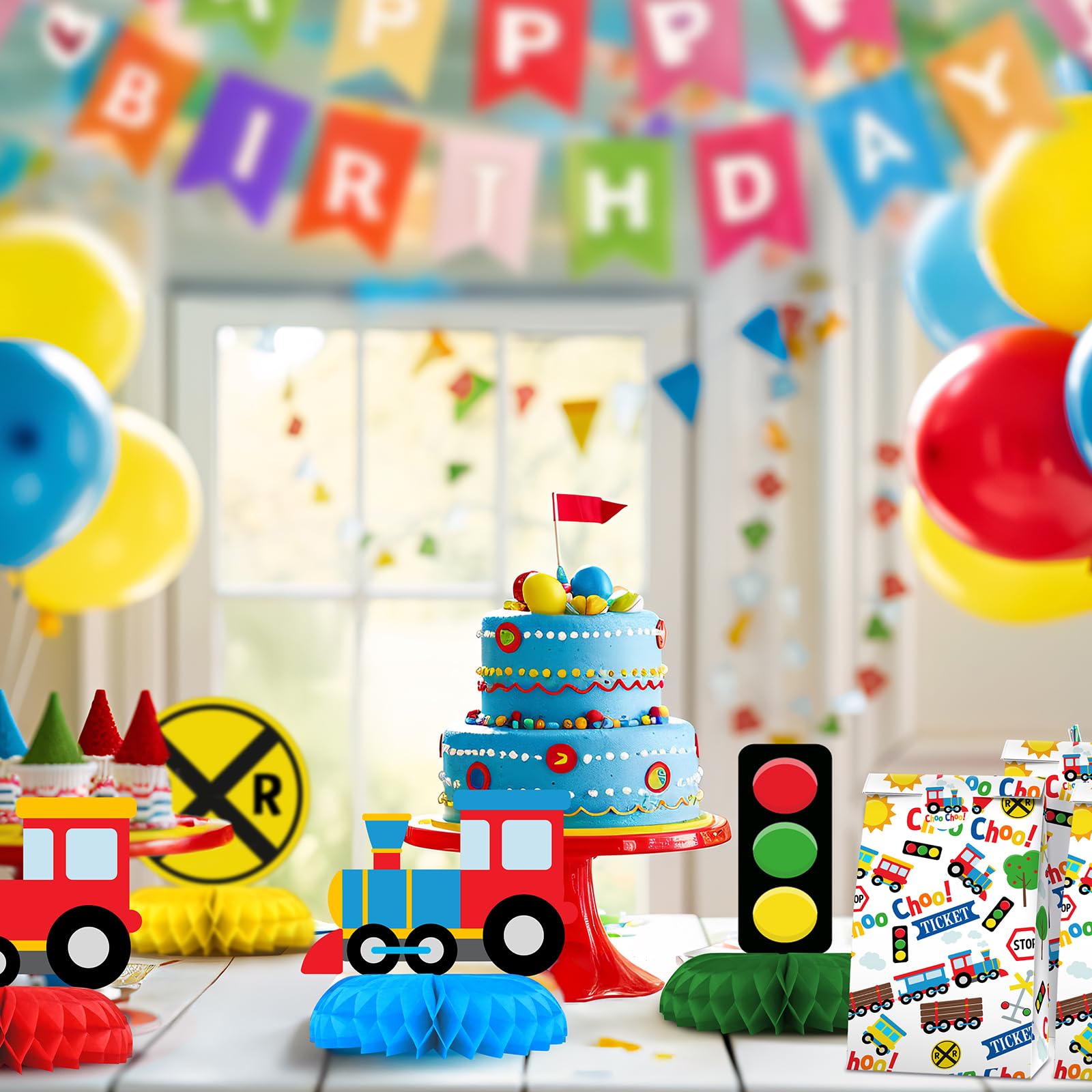 9 Pack Train Table Decorations - Kids Birthday Party & Baby Shower Train Theme Decor - Table Toppers for Train Themed Events, Birthday Cakes & Nursery Decorations