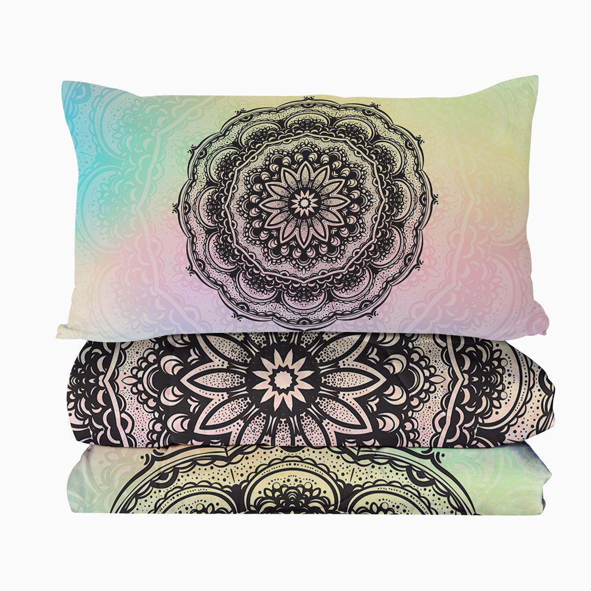 BlessLiving 3-Piece King Size Boho Comforter Set - Lightweight Mandala Bedding with 3D Indian Design in Pink, Blue & Black | Perfect for Bohemian, Hippie & Eclectic Bedroom Decor