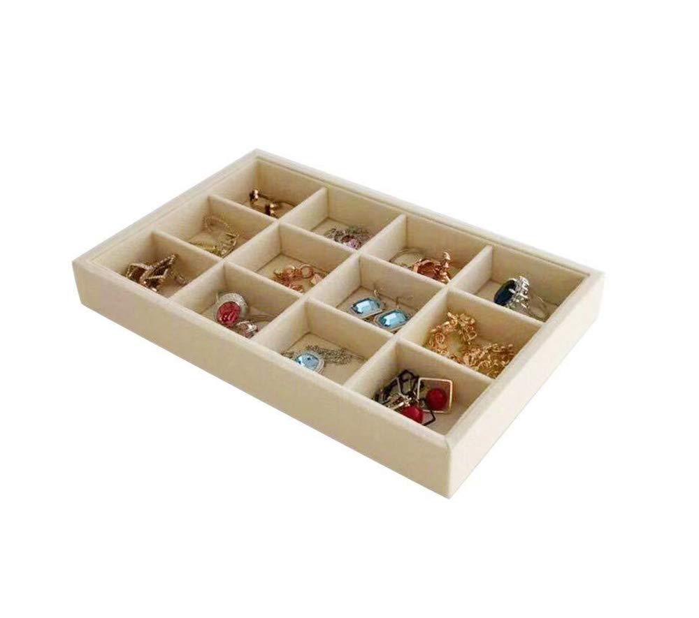 Premium Light Beige Jewelry Organizer Tray - Stackable & Rearrangeable Storage Solution for Necklaces, Rings & Earrings | Closet & Drawer Organizer Insert for Home & Travel Use