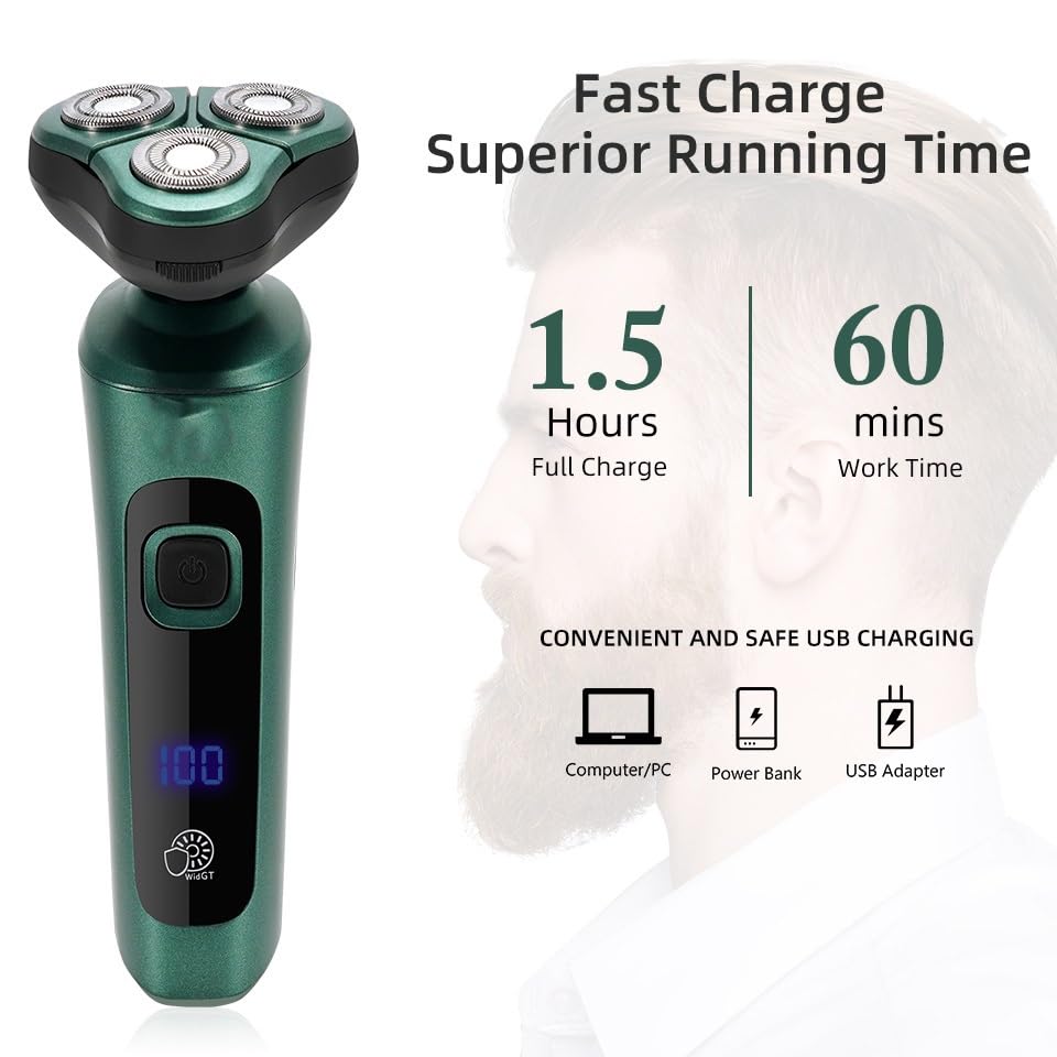 4-in-1 Electric Head Shaver for Men - Rechargeable Waterproof Beard Trimmer & Body Groomer with Fast Charging | Perfect for Travel, Home Use & Gifts for Dad (Includes Storage Box)
