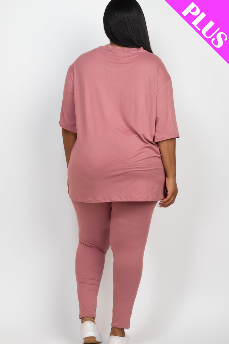 Plus Size Oversized T-Shirt & Leggings Set for Women - Comfortable Loungewear for Yoga, Running & Casual Wear