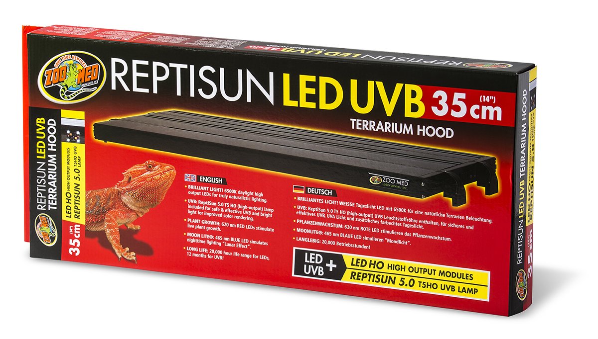 Reptisun LED UVB Terrarium Hood - Full Spectrum Lighting for Reptiles & Amphibians - Ideal for Bearded Dragons, Turtles & Lizards - Perfect for Desert & Tropical Terrariums