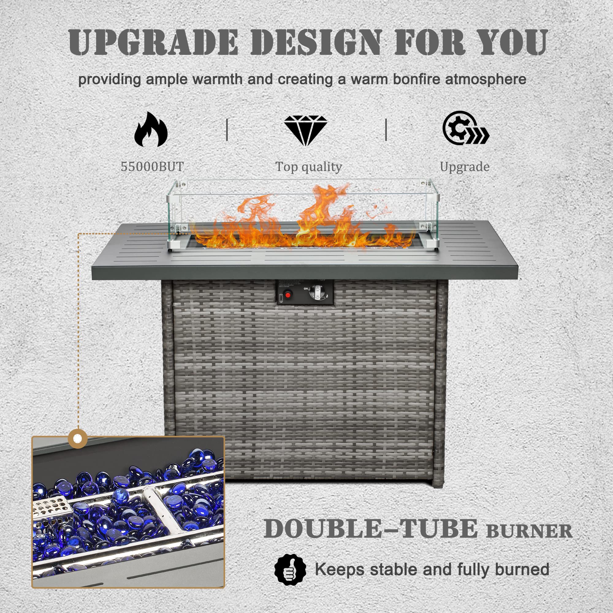 5-Piece Modern Aluminum Patio Furniture Set with Fire Pit Table - Outdoor Metal Sectional Sofa Conversation Set for Backyard, Garden, and Poolside Relaxation