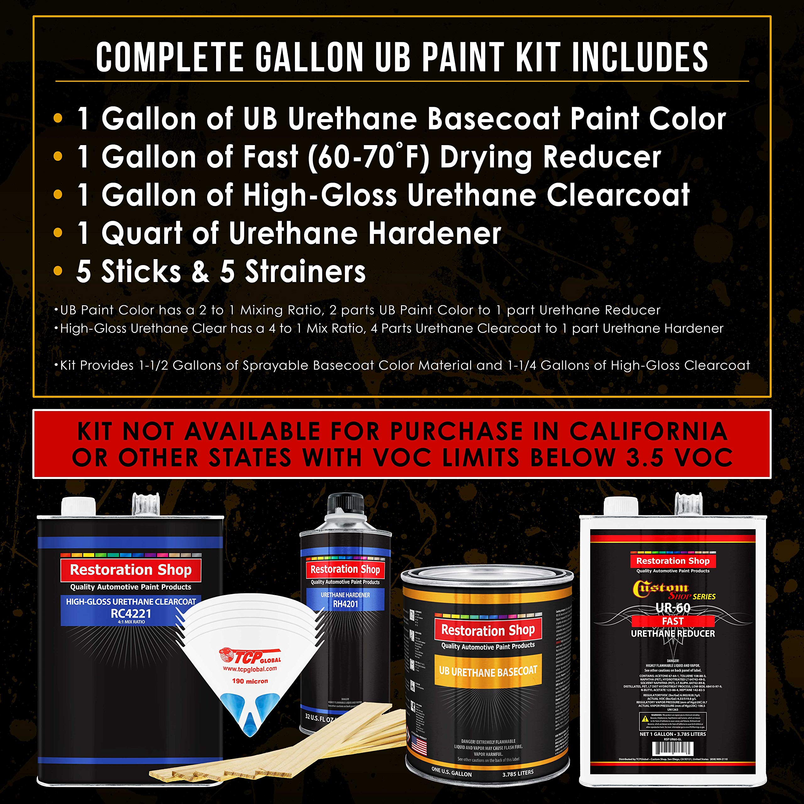 Restoration Shop - Black Sparkle Metallic Urethane Basecoat with Clearcoat Auto Paint Kit (1 Gallon) - Professional High Gloss Automotive Refinishing Coating for Cars & Trucks - Perfect for DIY Car Restoration & Professional Auto Body Repair