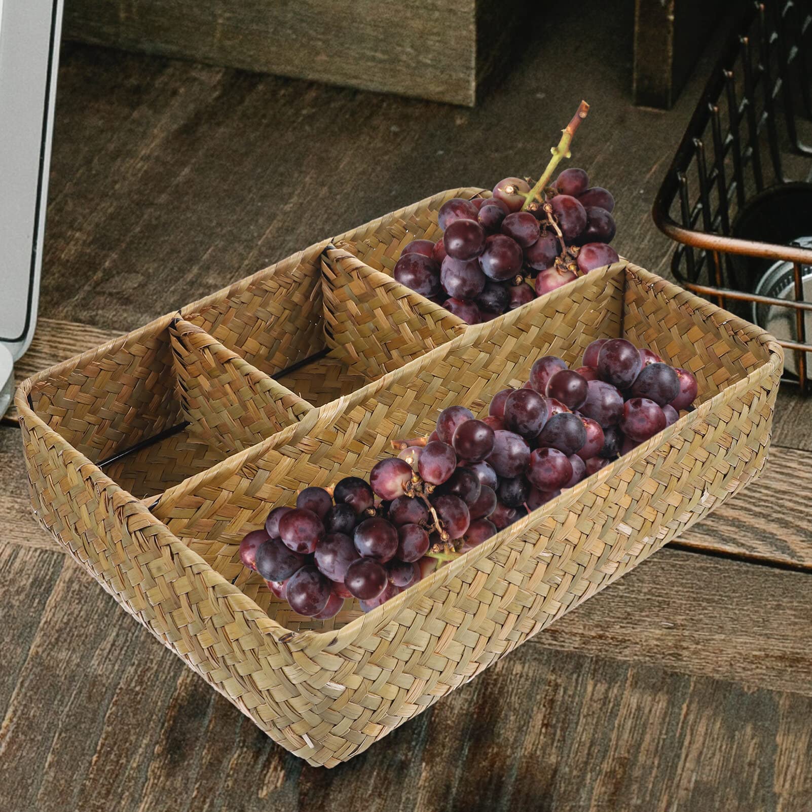 HEMOTON Seagrass Storage Basket - Natural Desktop Organizer for Snacks, Toys, Sugar Packets & Fruits | Eco-Friendly Home Decor & Kitchen Storage Solution | Perfect for Living Room, Office or Nursery Organization