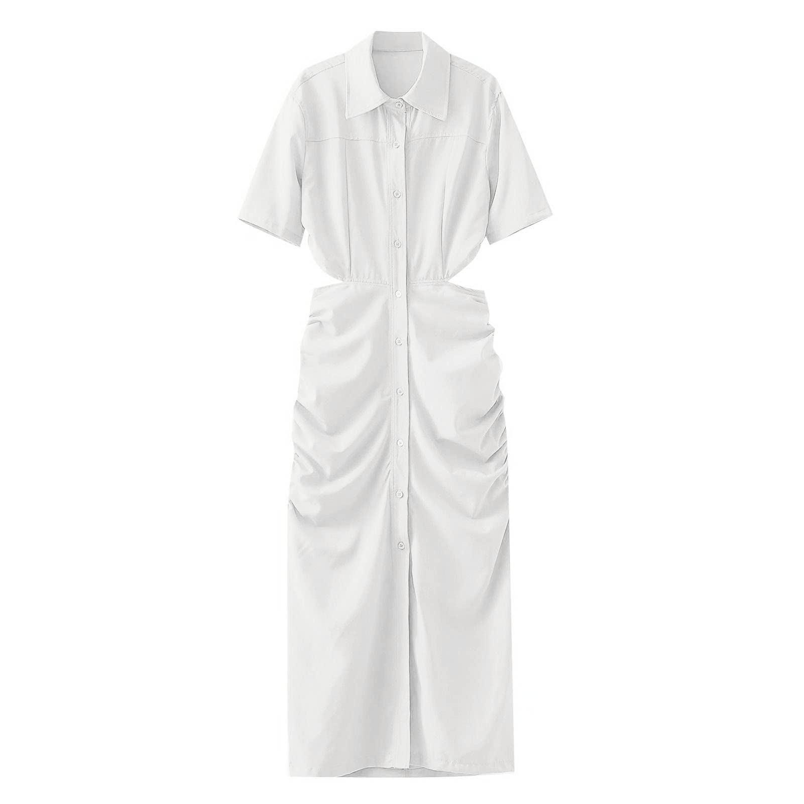 Elegant Turn-Down Collar Pleated Wrap Shirt Dress - Soft Textured Ruched Sundress for Women | Perfect for Office Wear, Summer Outings & Casual Dates
