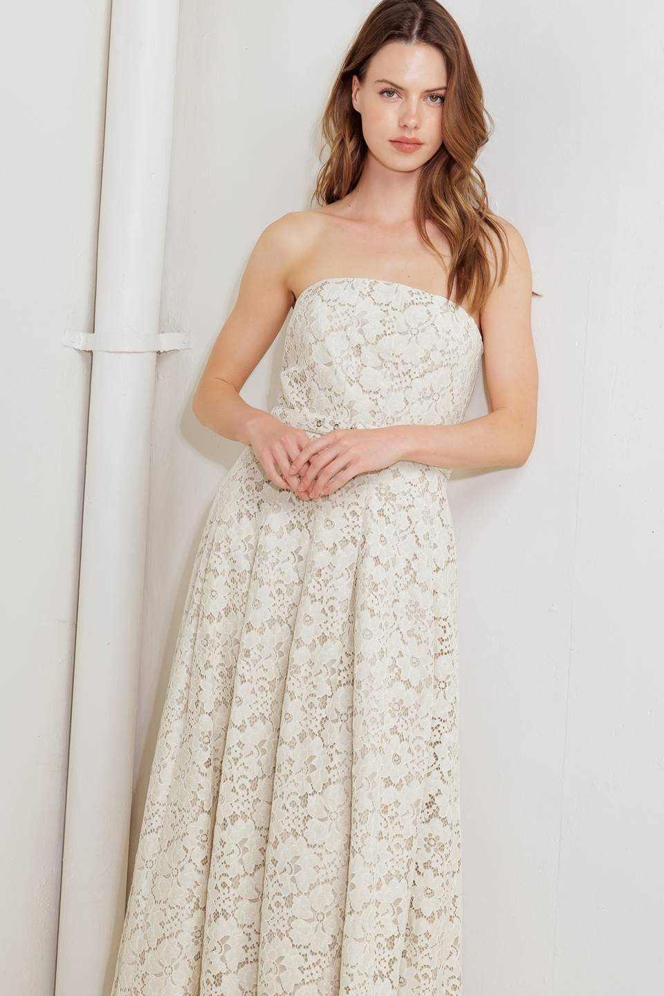 Emory Ivory Lace Midi Dress for Women - Elegant Floral Lace Party Dress for Wedding, Cocktail, Evening & Special Occasions