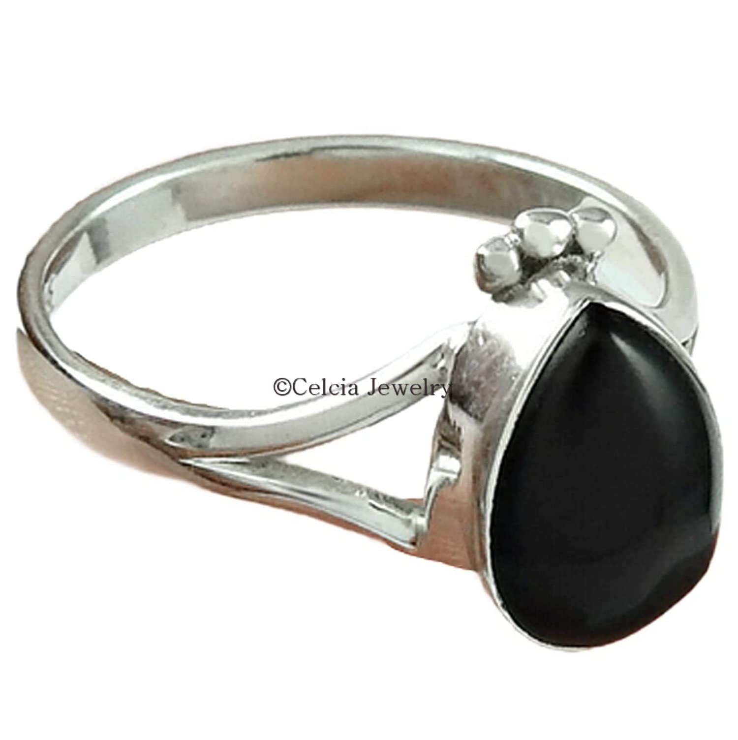 Natural Black Onyx Gemstone Ring - 925 Sterling Silver Women's Solitaire Ring | Promise, Engagement & Antique Style Jewelry | Perfect Birthday Gift for Mom | Elegant for Weddings, Anniversaries & Special Occasions